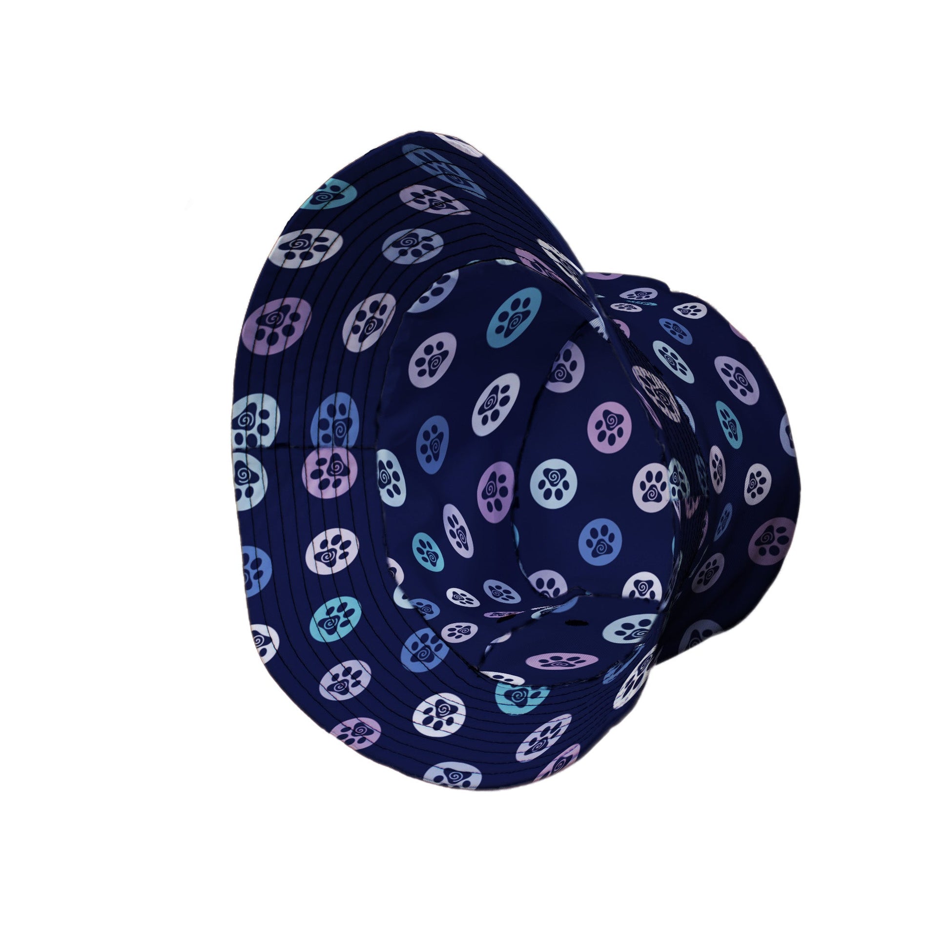 Paw Print Polka Dots Blue Bucket Hat Side View