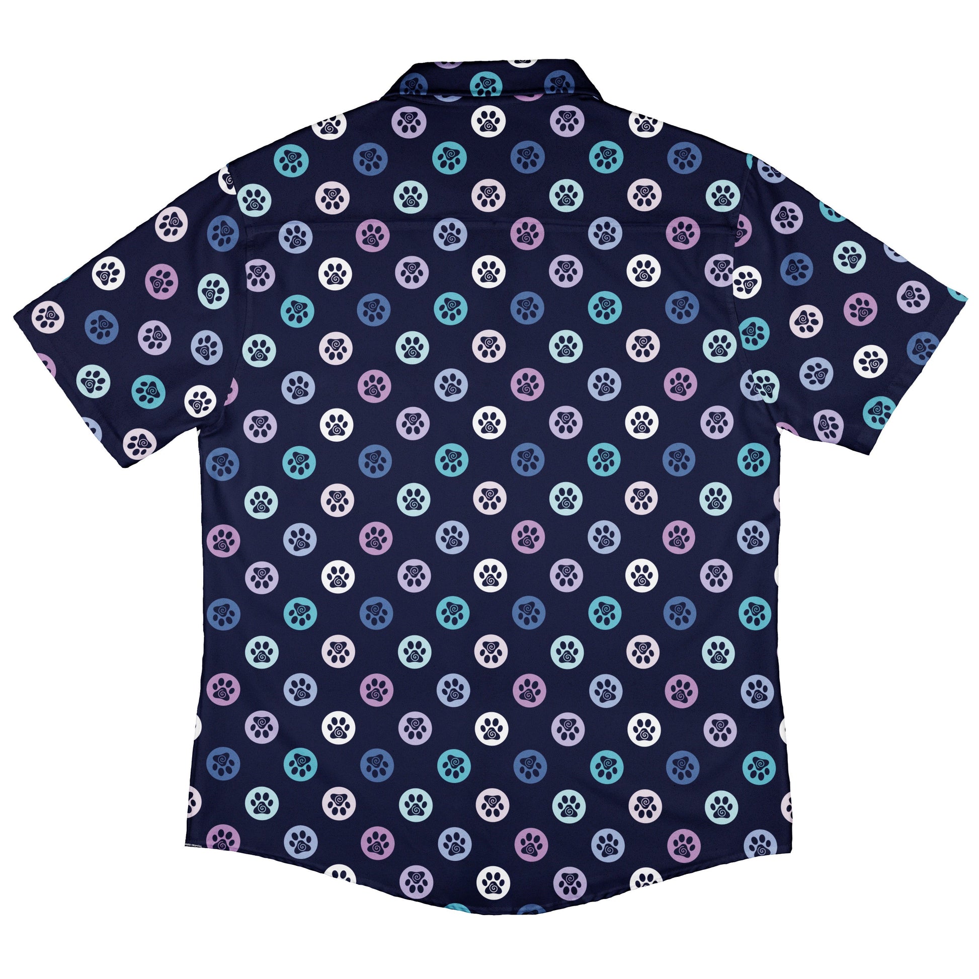 Paw Print Polka Dots Blue Button Up Shirt Back