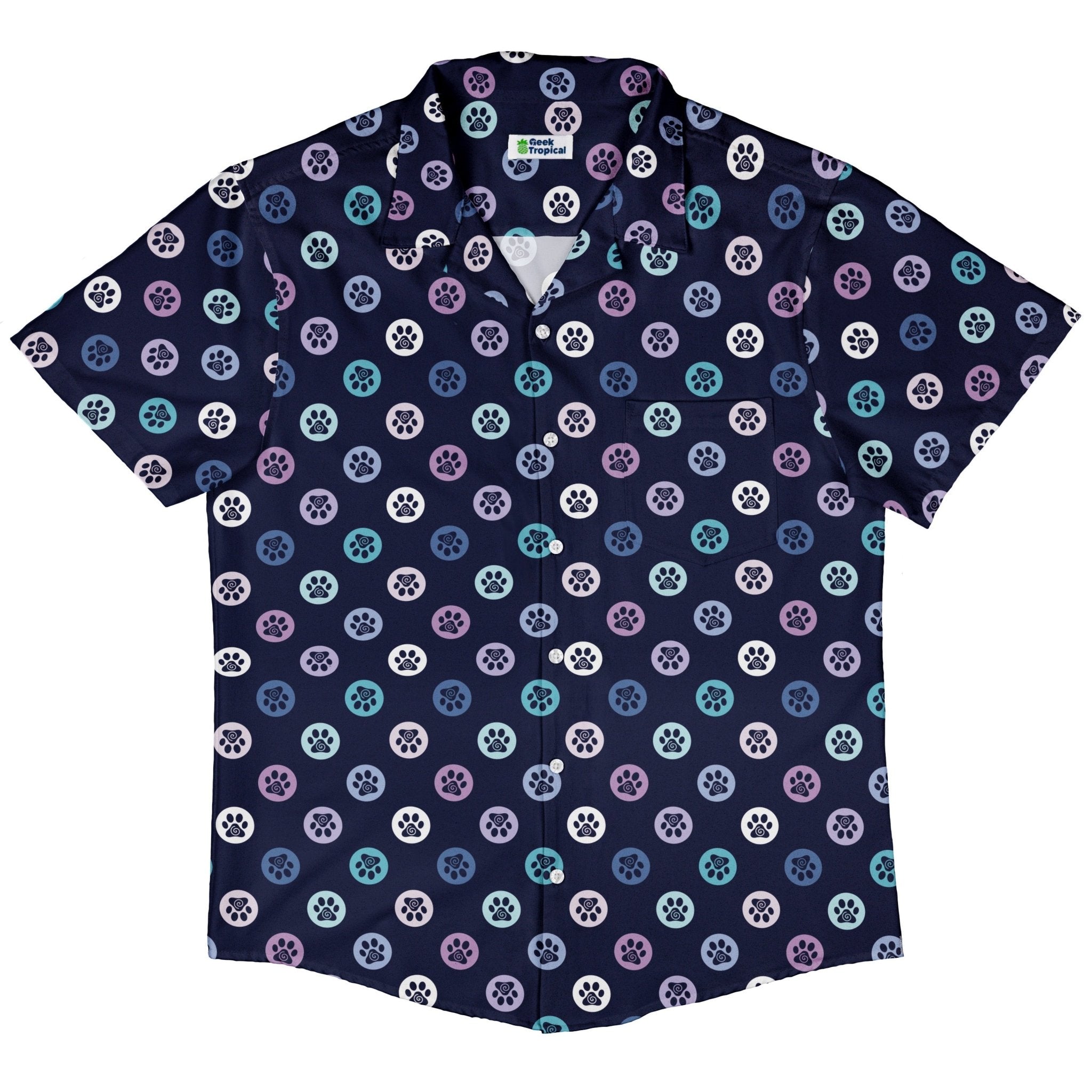 Paw Print Polka Dots Blue Button Up Shirt 5