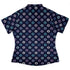 Paw Print Polka Dots Blue Curvy Button Up Shirt womens back