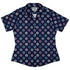 Paw Print Polka Dots Blue Curvy Button Up Shirt womens front