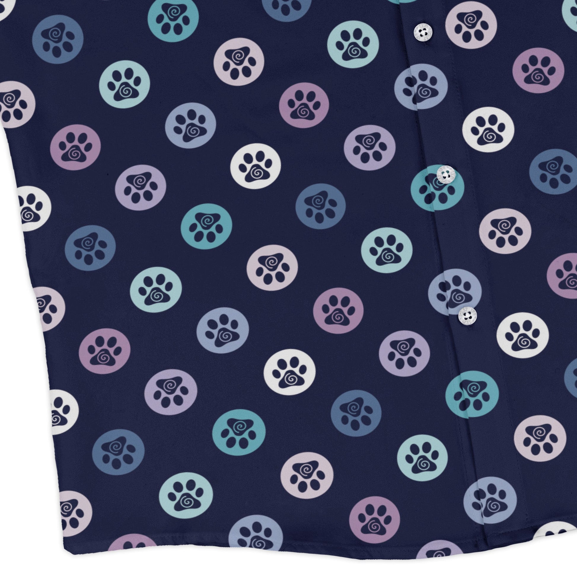 Paw Print Polka Dots Blue Long Sleeve Button Up Shirt corner