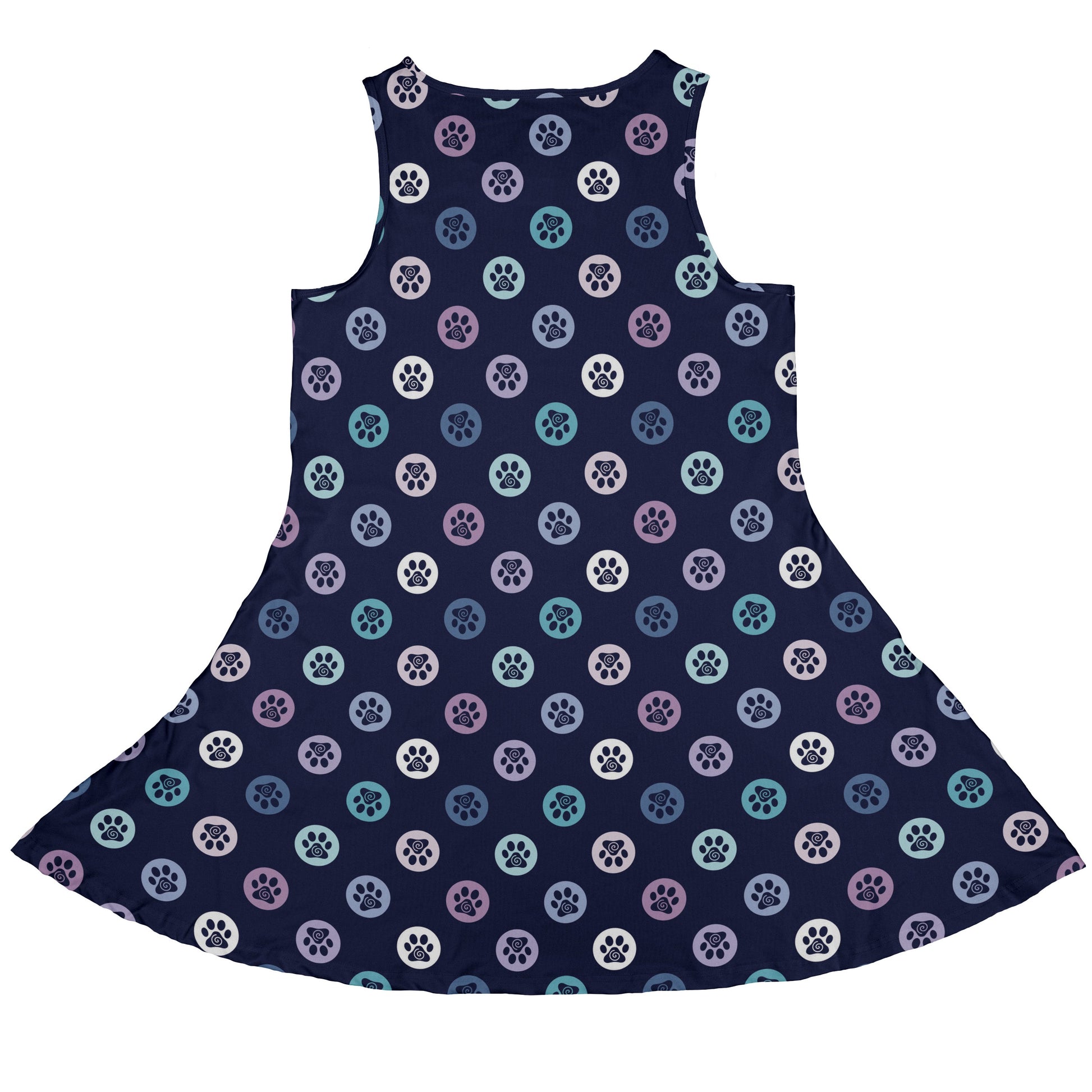 Paw Print Polka Dots Blue Sleeveless Dress back