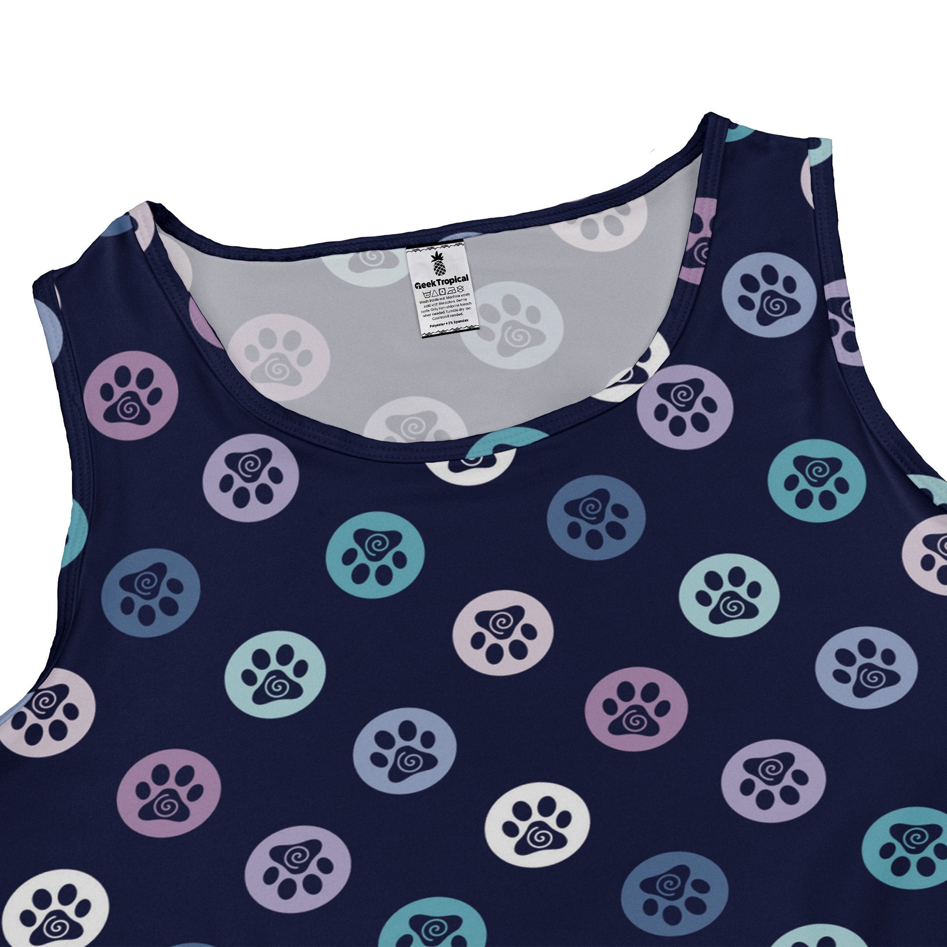 Paw Print Polka Dots Blue Sleeveless Dress close front