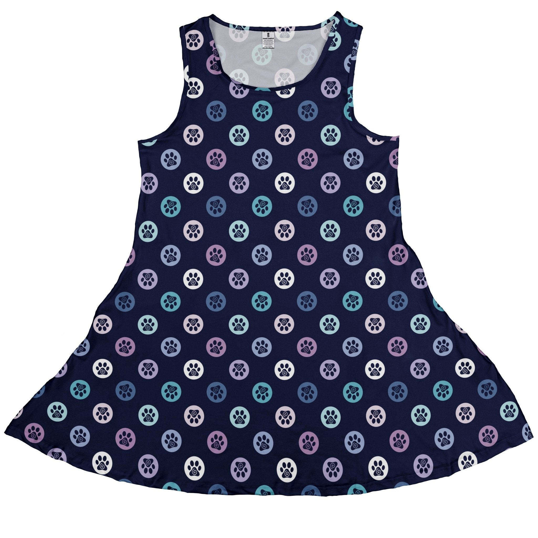 Paw Print Polka Dots Blue Sleeveless Dress 1
