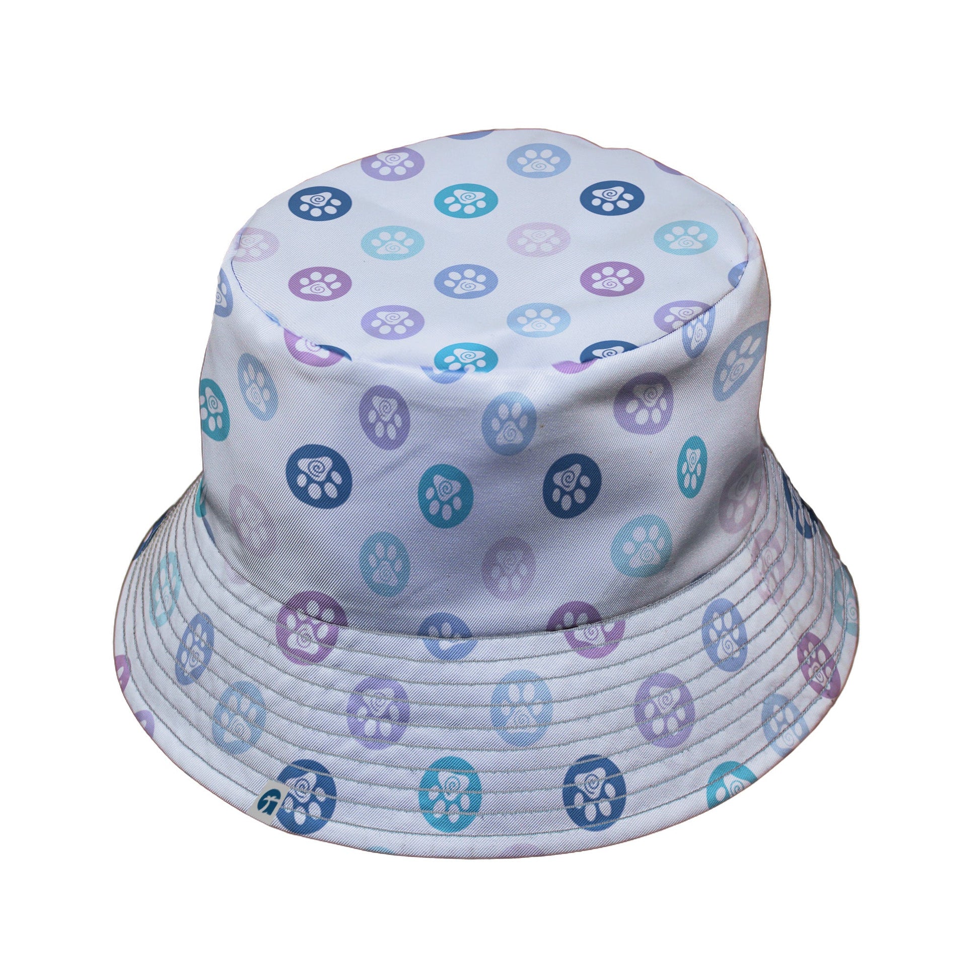 Paw Print Polka Dots White Bucket Hat Gray Stitching