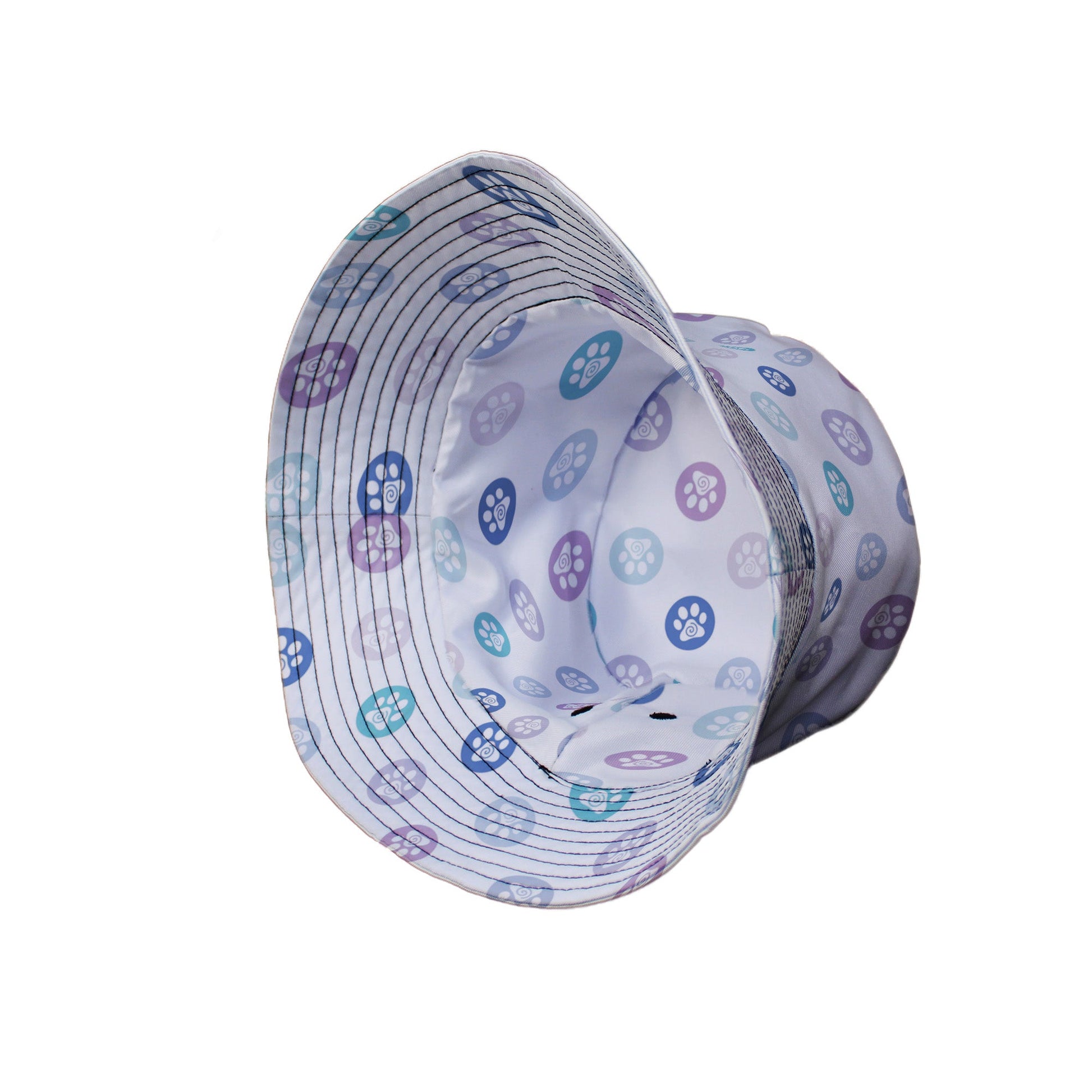 Paw Print Polka Dots White Bucket Hat Side View