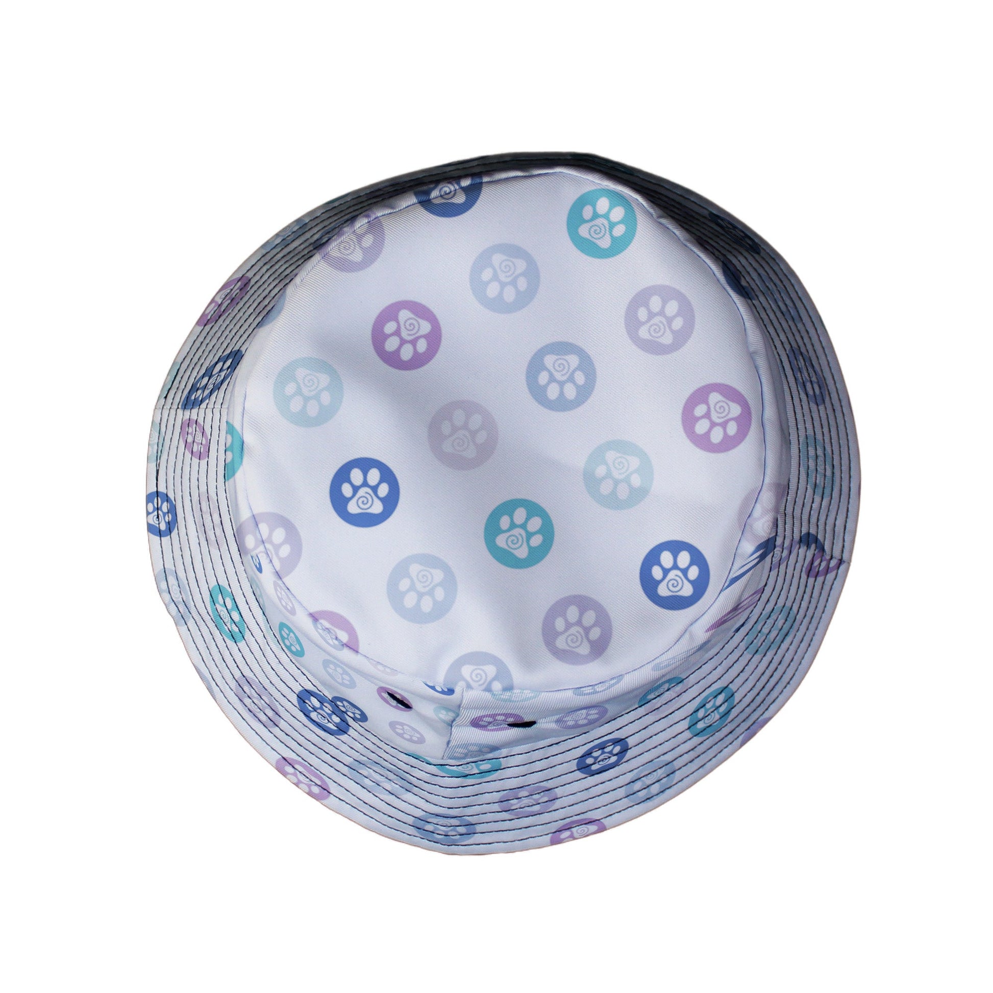 Paw Print Polka Dots White Bucket Hat Top View