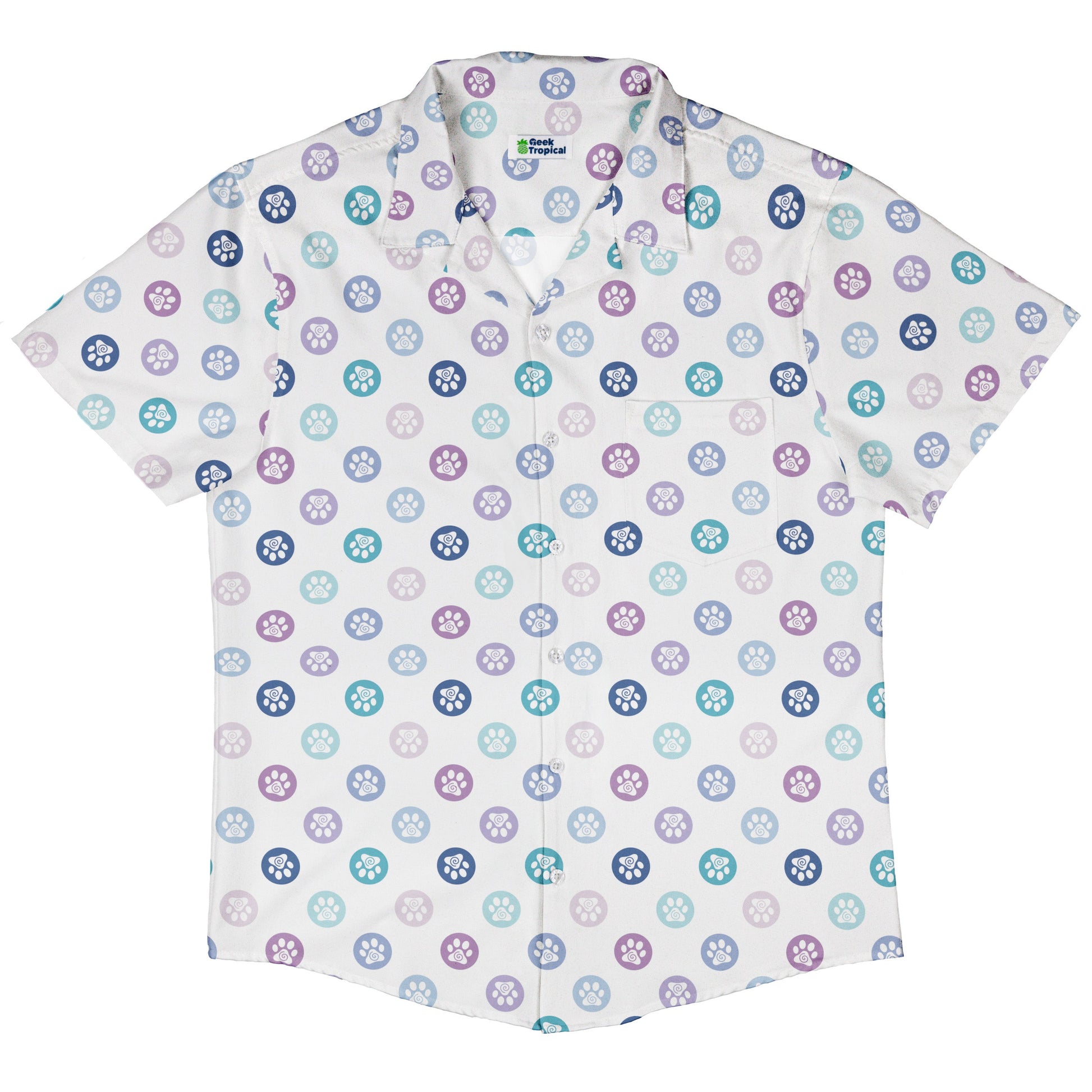 Paw Print Polka Dots White Button Up Shirt Hawaiian Front