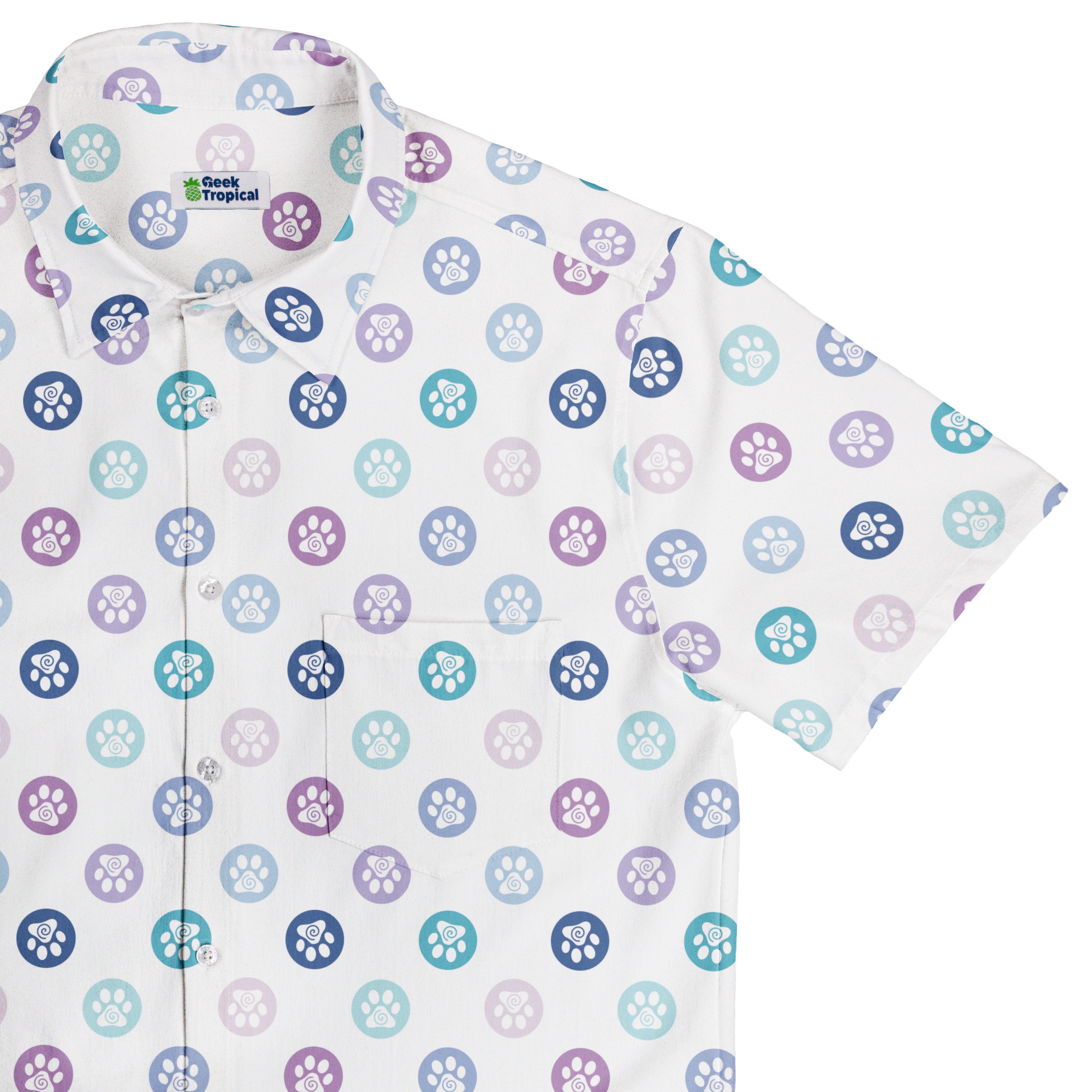 Paw Print Polka Dots White Button Up Shirt Top Corner