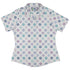 Paw Print Polka Dots White Curvy Button Up Shirt womens front