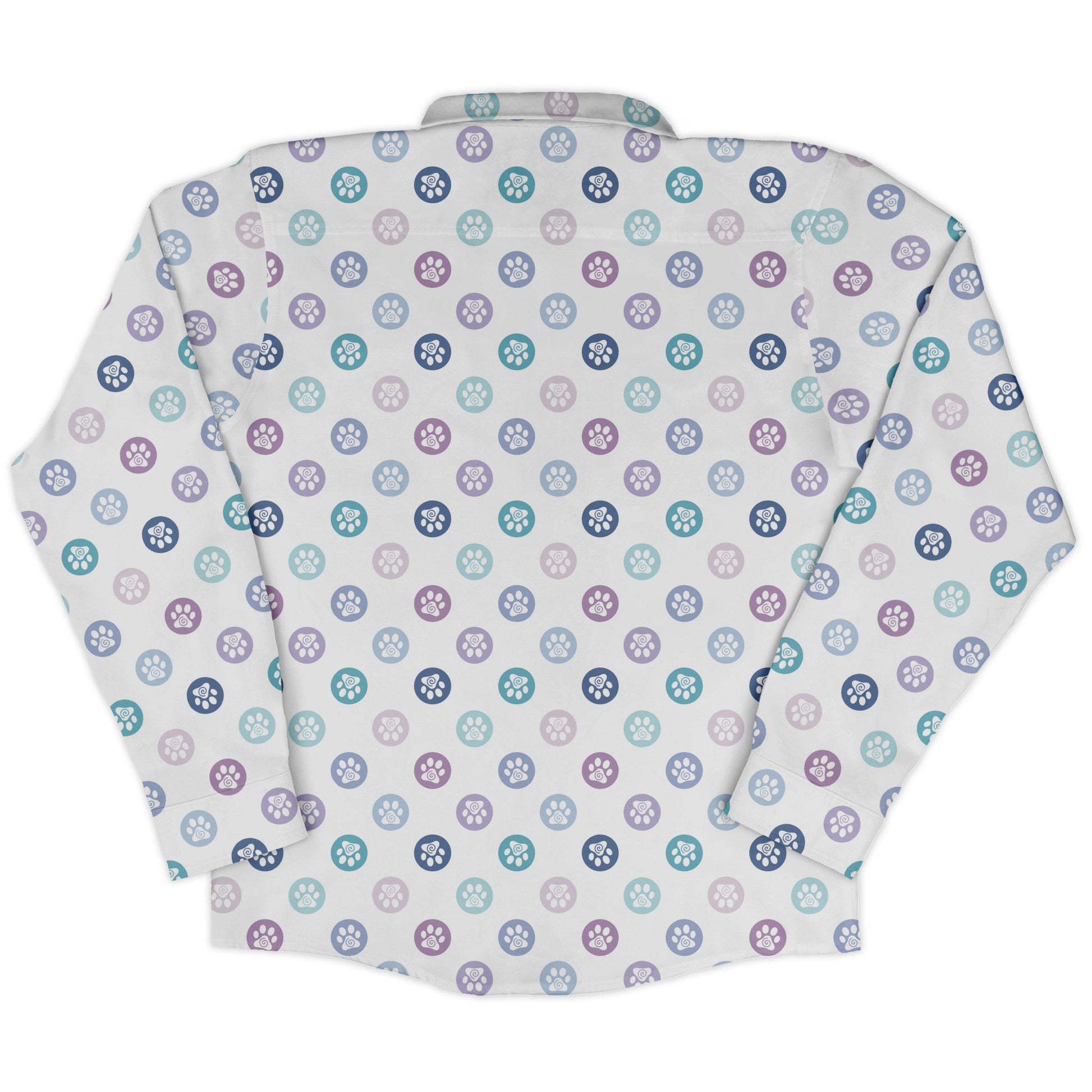 Paw Print Polka Dots White Long Sleeve Button Up Shirt back