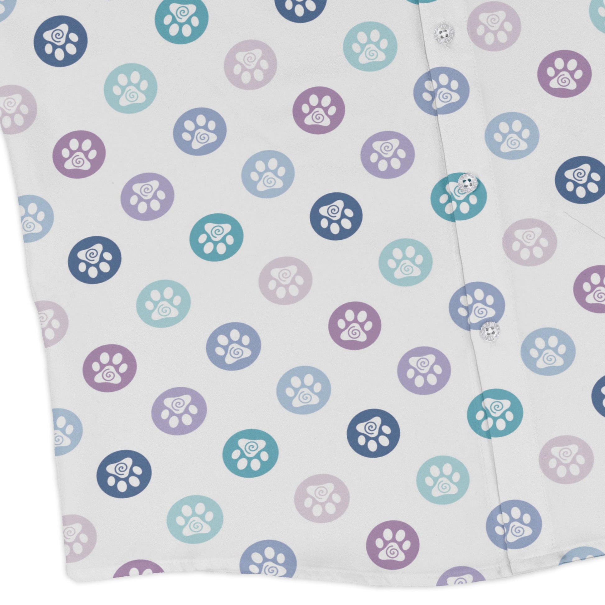 Paw Print Polka Dots White Long Sleeve Button Up Shirt corner
