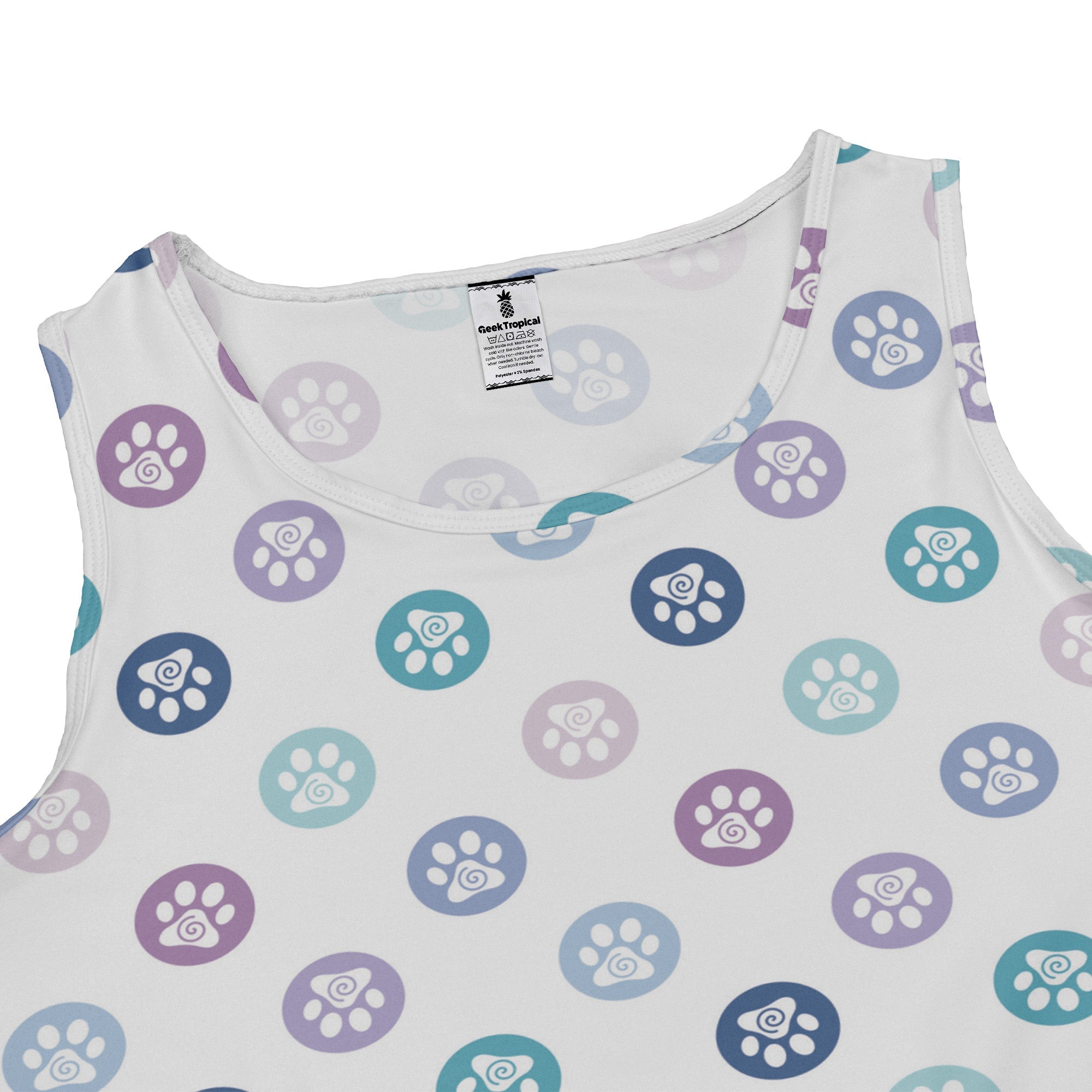 Paw Print Polka Dots White Sleeveless Dress close front