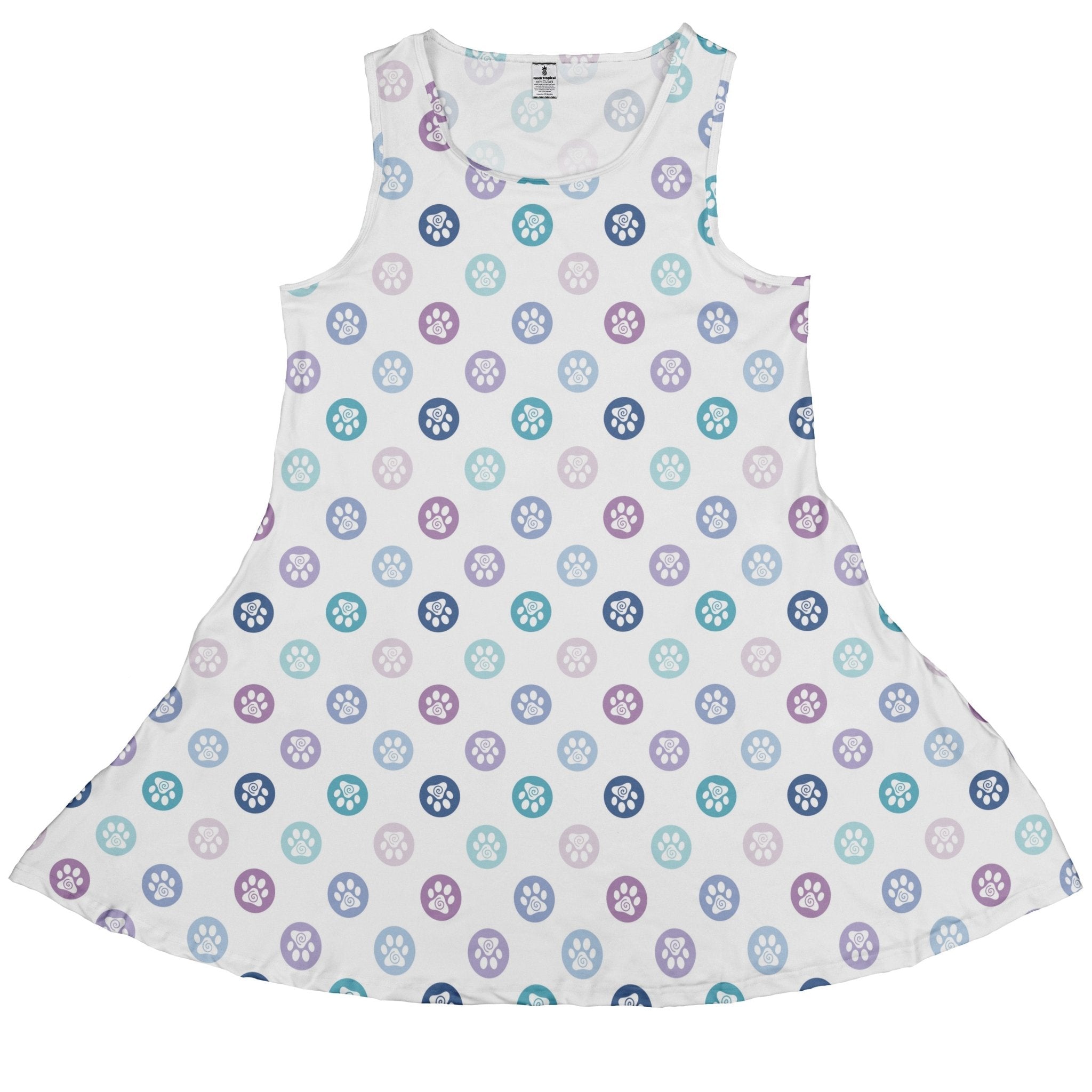 Paw Print Polka Dots White Sleeveless Dress 1