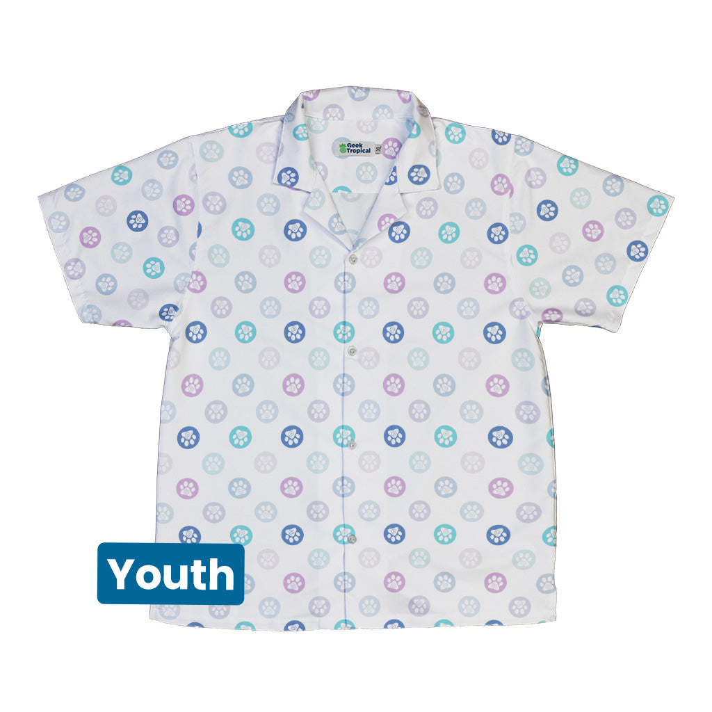 Paw Print Polka Dots White Youth Hawaiian Shirt Front