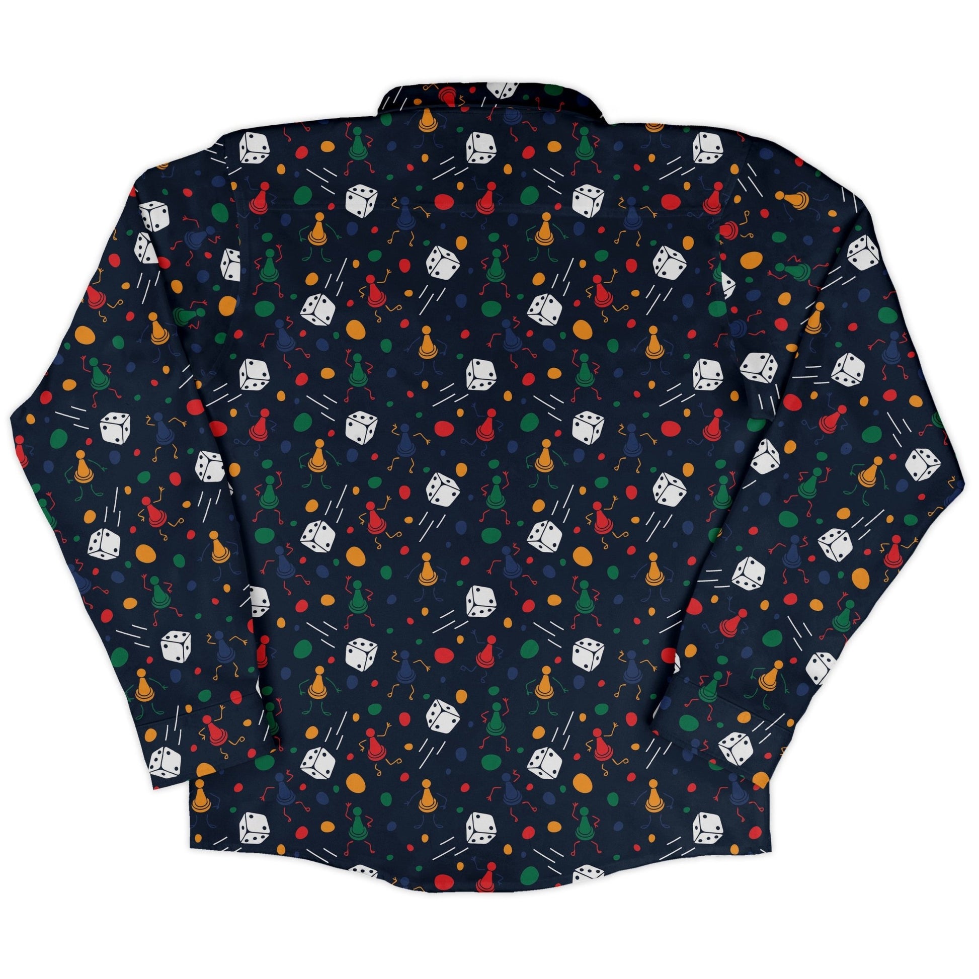 Pawn Party Blue Board Game Long Sleeve Button Up Shirt Geek Nerd adult sizing board game print FLOW DESC WRITING
