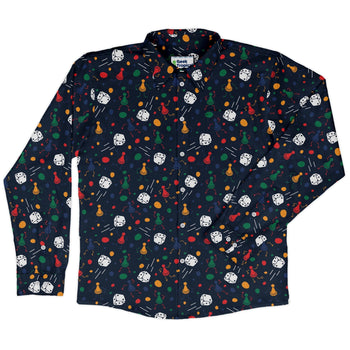 Pawn Party Blue Board Game Long Sleeve Button Up Shirt Geek Nerd adult sizing board game print FLOW DESC WRITING