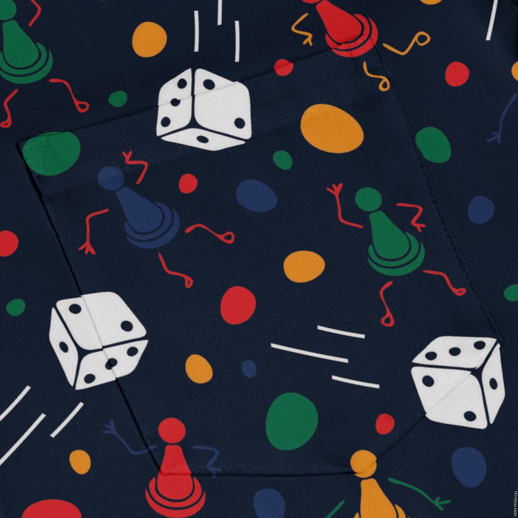 Pawn Party Blue Board Game Long Sleeve Button Up Shirt Geek Nerd adult sizing board game print FLOW DESC WRITING