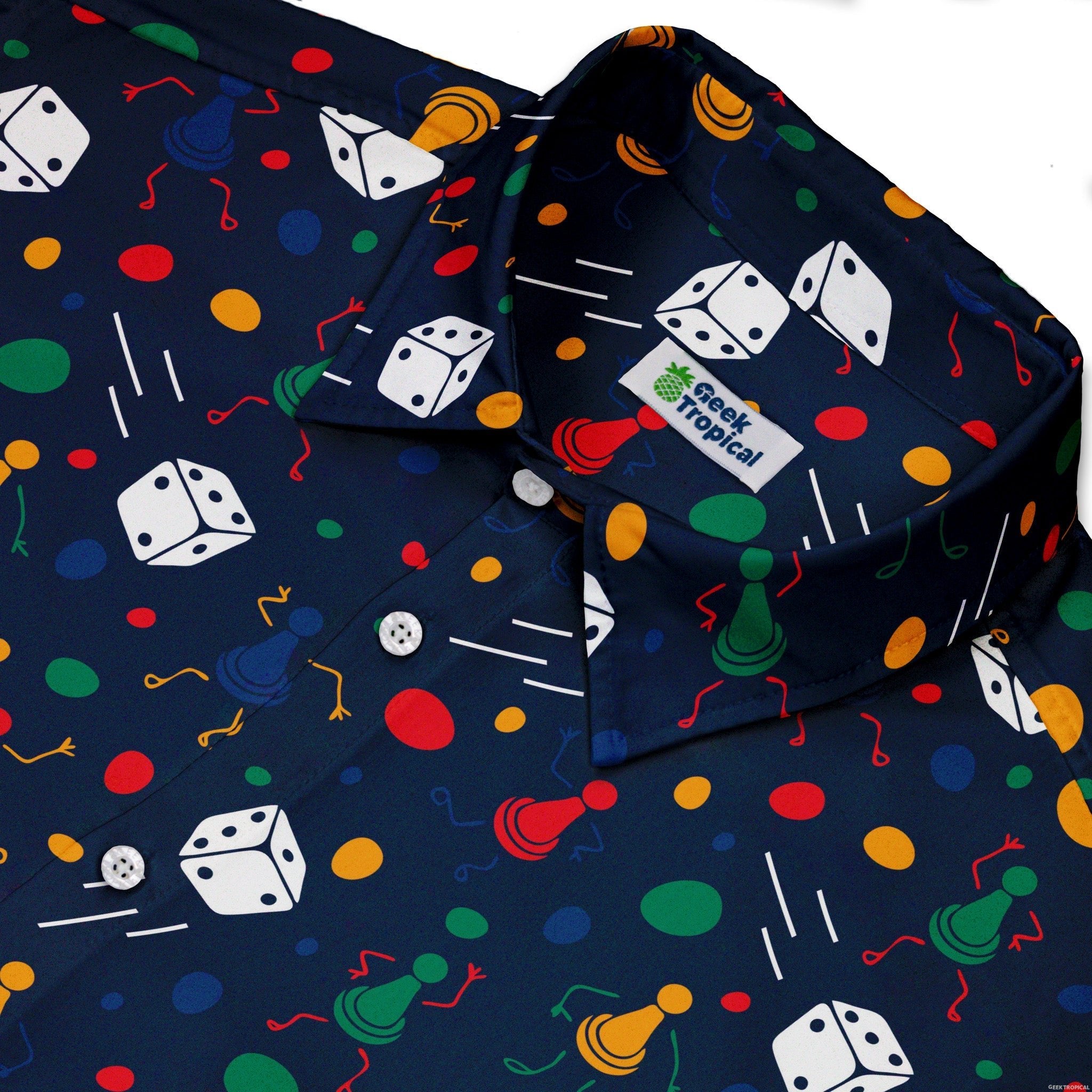 Pawn Party Blue Board Game Button Up Shirt - adult sizing - board game print -