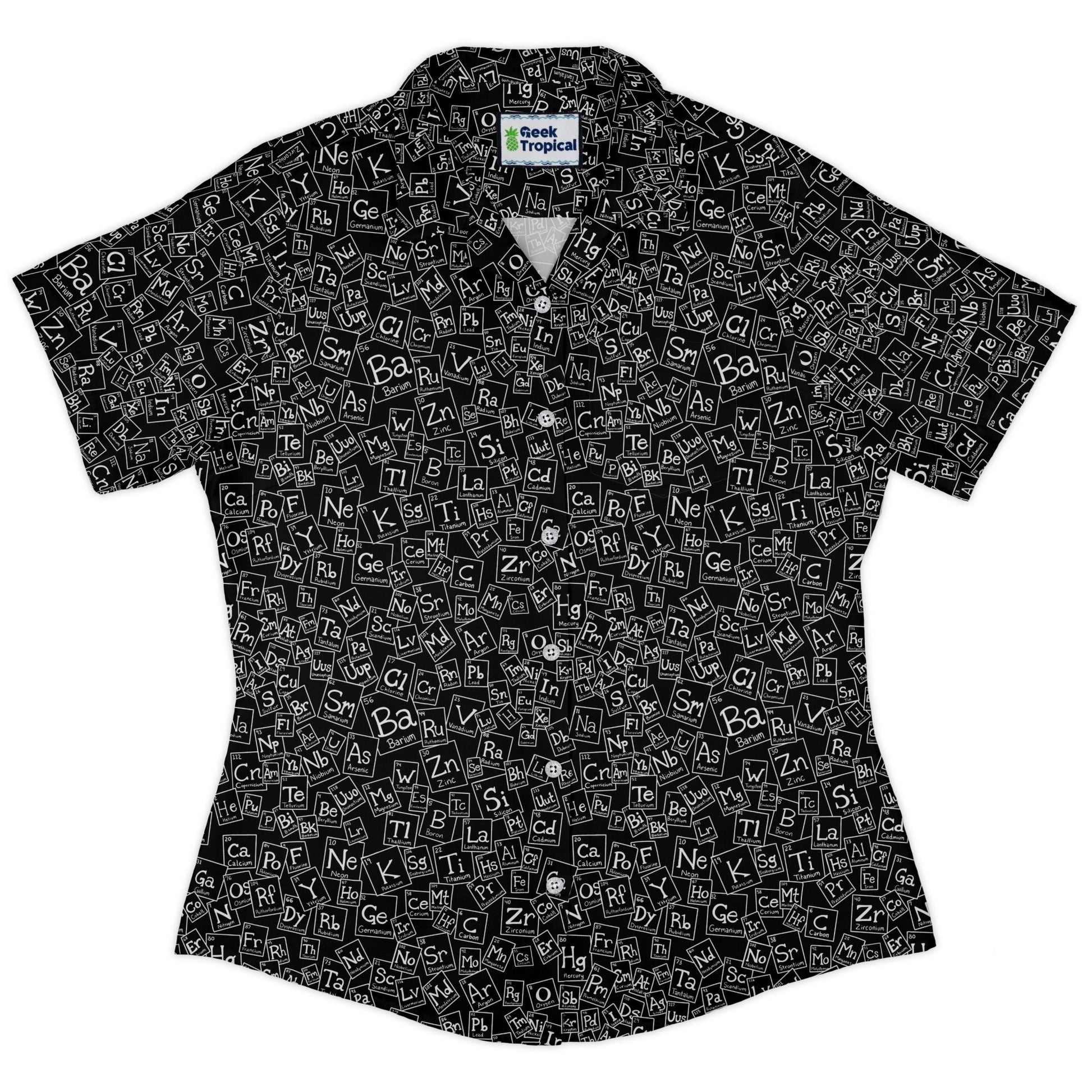 Periodic Table BW Curvy Button Up Shirt Geek Nerd Design by Julie Kitzes q225 science print