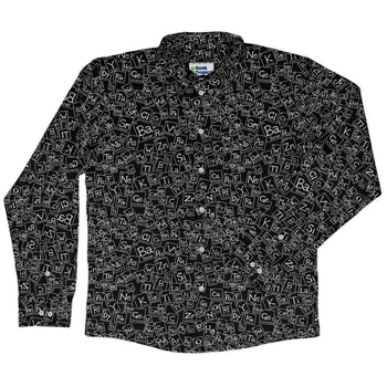 Periodic Table BW Long Sleeve Button Up Shirt Geek Nerd adult sizing Design by Julie Kitzes FLOW DESC WRITING