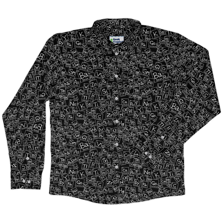 Periodic Table BW Long Sleeve Button Up Shirt Geek Nerd adult sizing Design by Julie Kitzes FLOW DESC WRITING