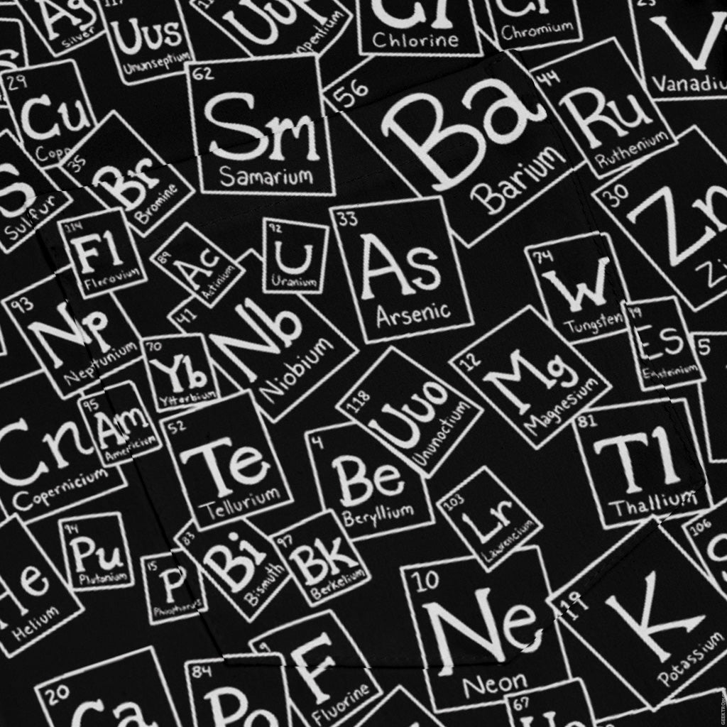Periodic Table BW Long Sleeve Button Up Shirt Geek Nerd adult sizing Design by Julie Kitzes FLOW DESC WRITING