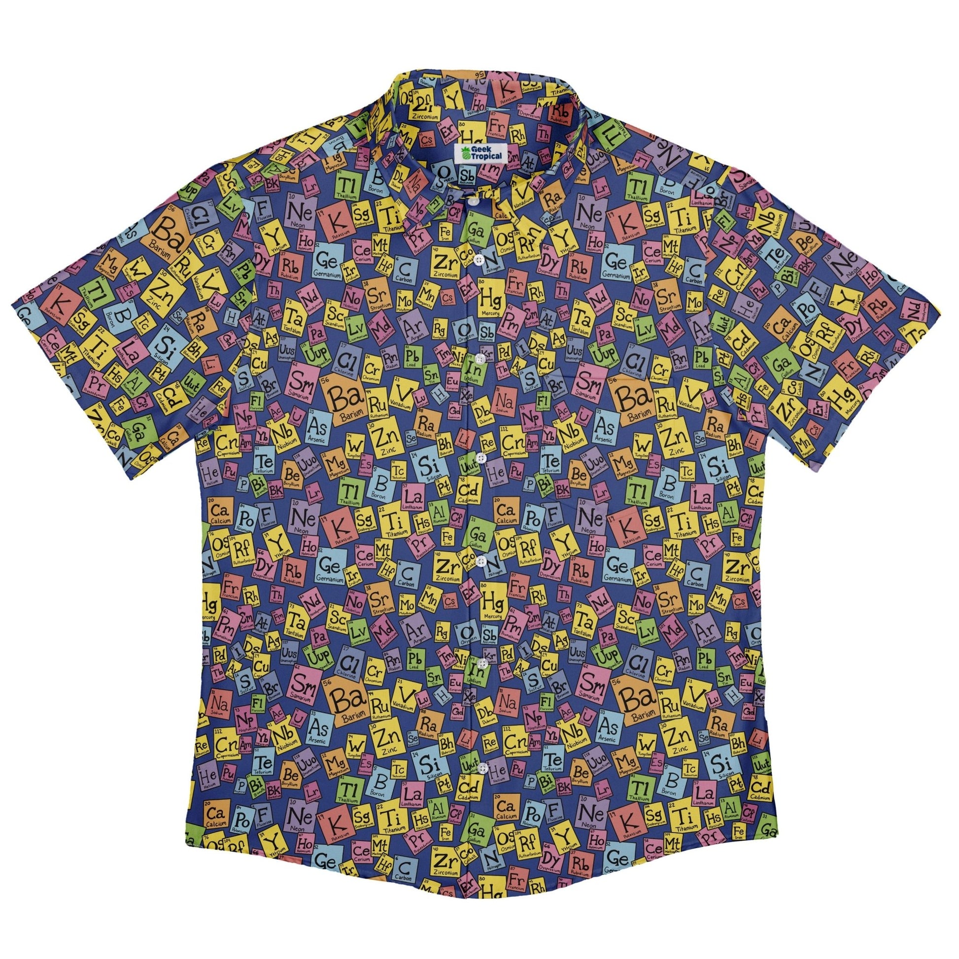 Periodic Table Blue Button Up Shirt Geek Nerd adult sizing Design by Julie Kitzes q225