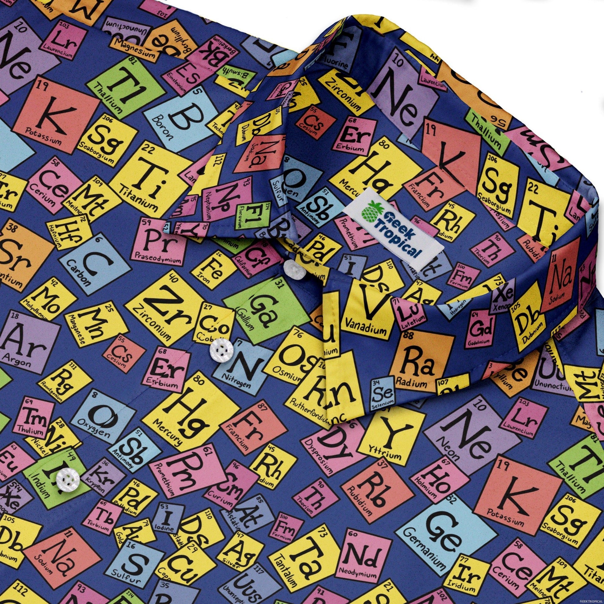 Periodic Table Blue Button Up Shirt Geek Nerd adult sizing Design by Julie Kitzes q225
