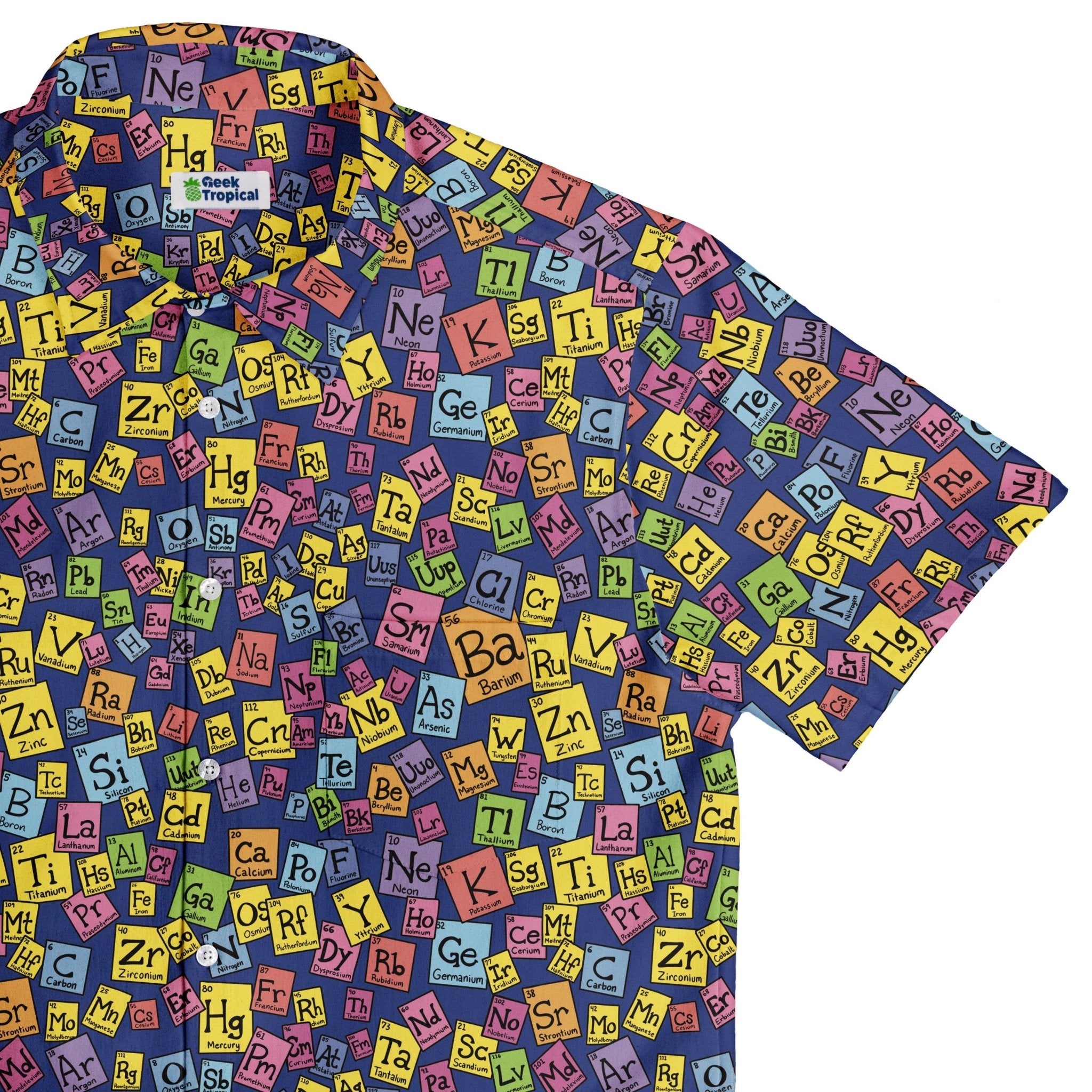 Periodic Table Blue Button Up Shirt Geek Nerd adult sizing Design by Julie Kitzes q225