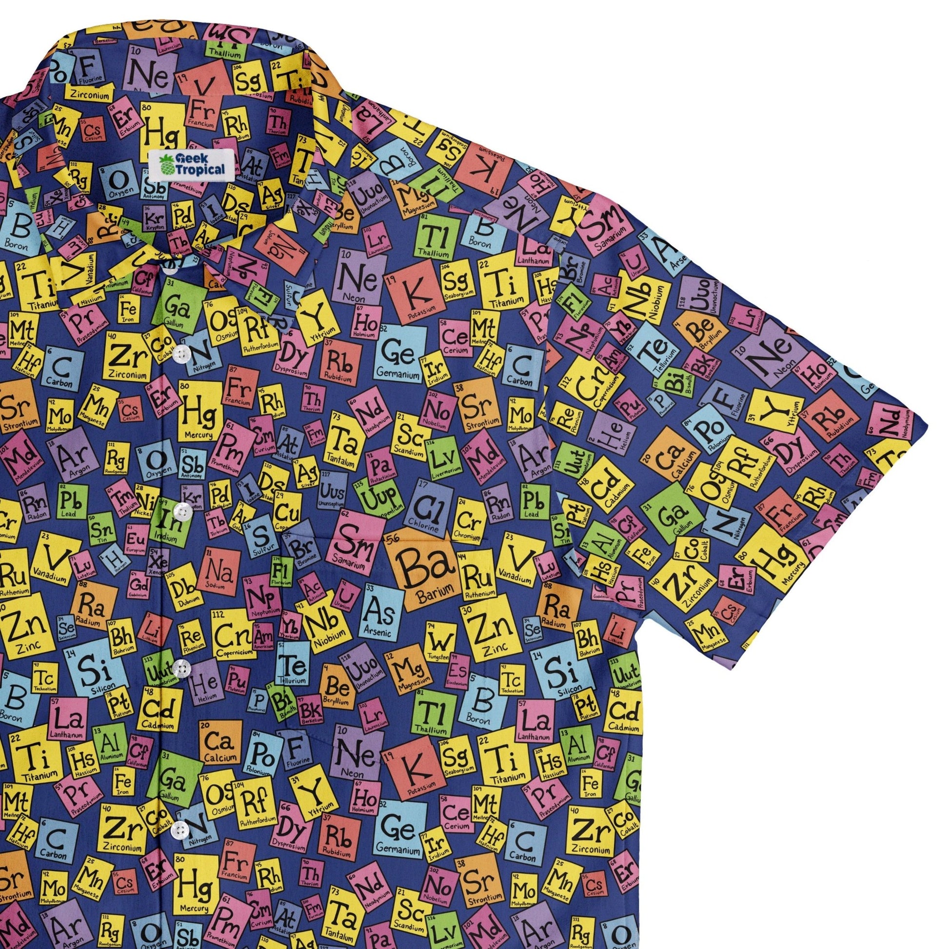 Periodic Table Blue Button Up Shirt Geek Nerd adult sizing Design by Julie Kitzes q225