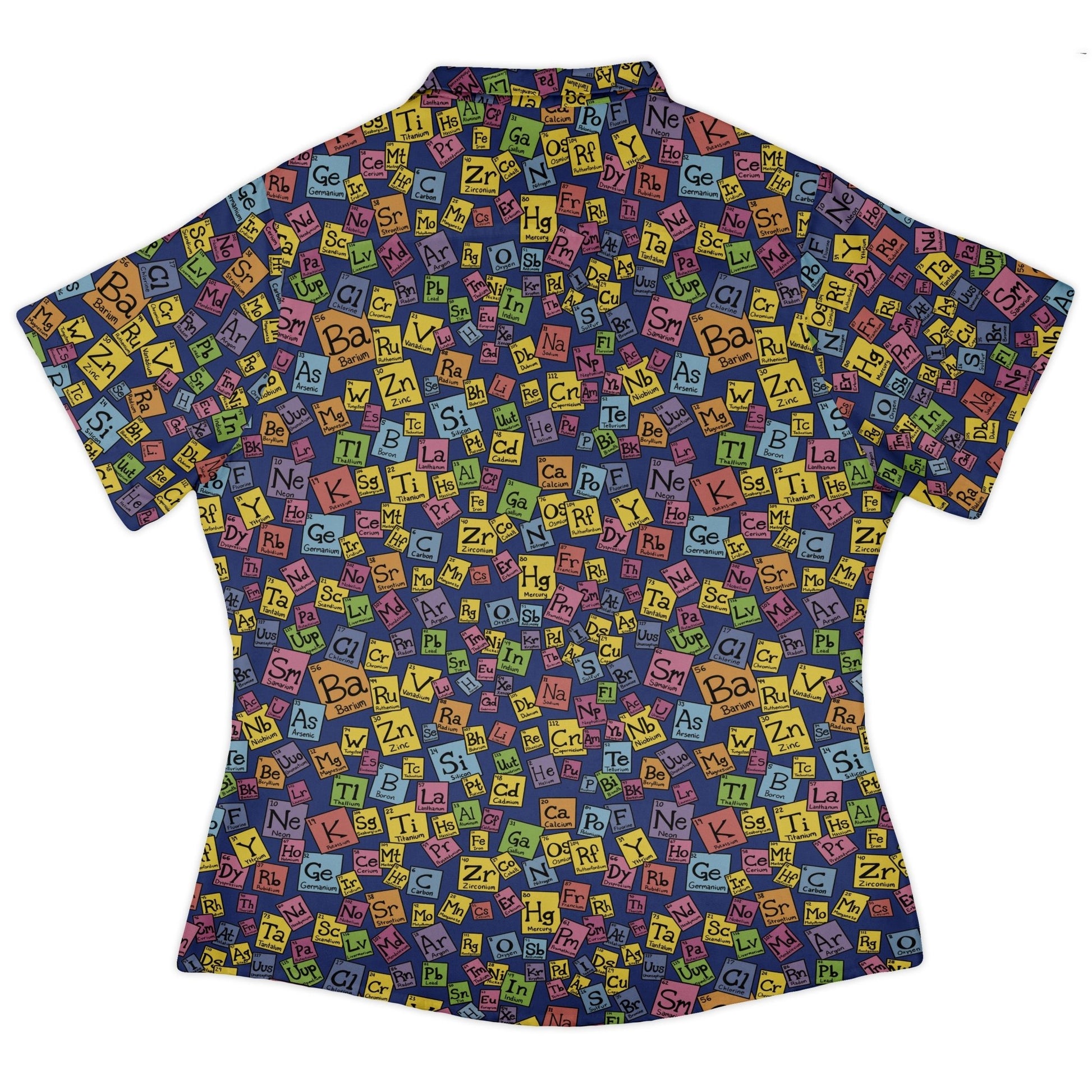 Periodic Table Blue Curvy Button Up Shirt Geek Nerd Design by Julie Kitzes q225 science print
