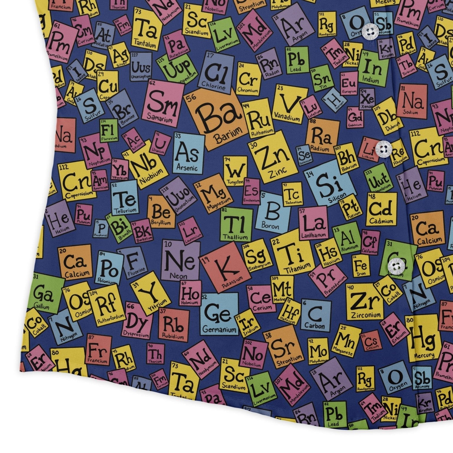 Periodic Table Blue Curvy Button Up Shirt Geek Nerd Design by Julie Kitzes q225 science print