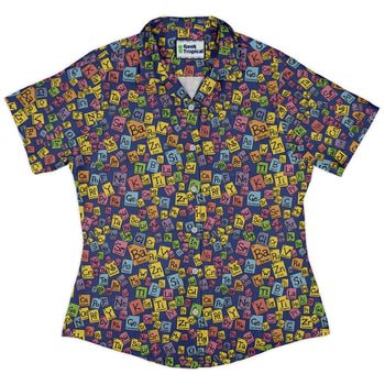 Periodic Table Blue Curvy Button Up Shirt Geek Nerd Design by Julie Kitzes q225 science print