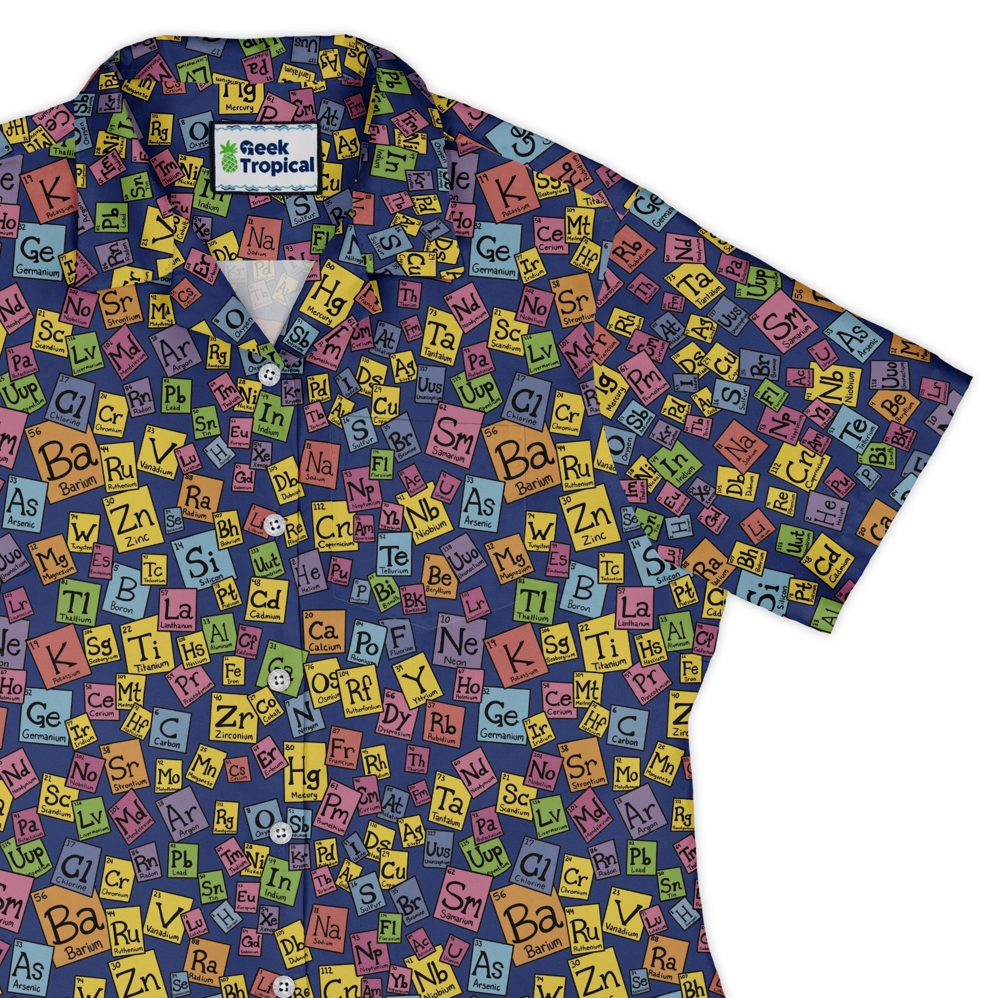 Periodic Table Blue Curvy Button Up Shirt Geek Nerd Design by Julie Kitzes q225 science print