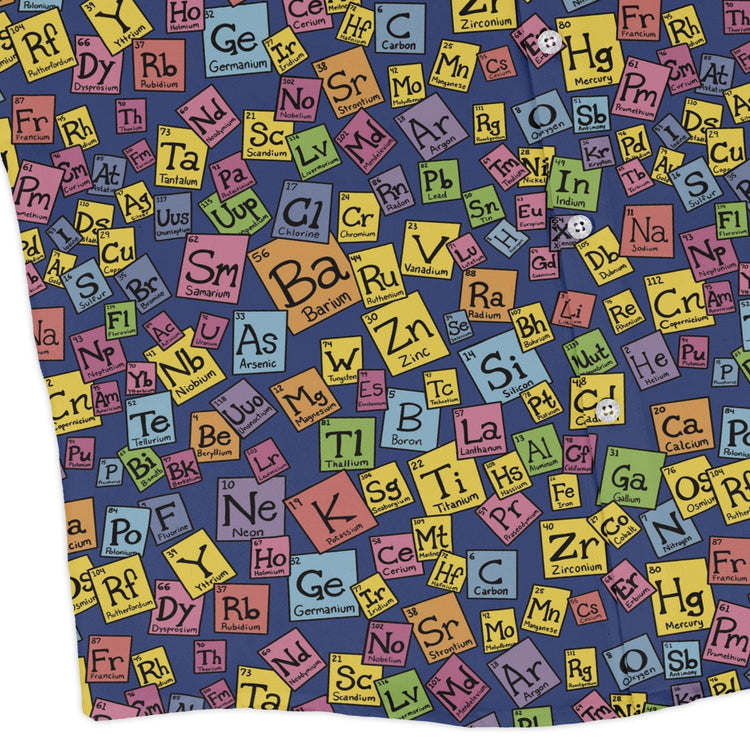Periodic Table Blue Long Sleeve Button Up Shirt Geek Nerd adult sizing Design by Julie Kitzes FLOW DESC WRITING