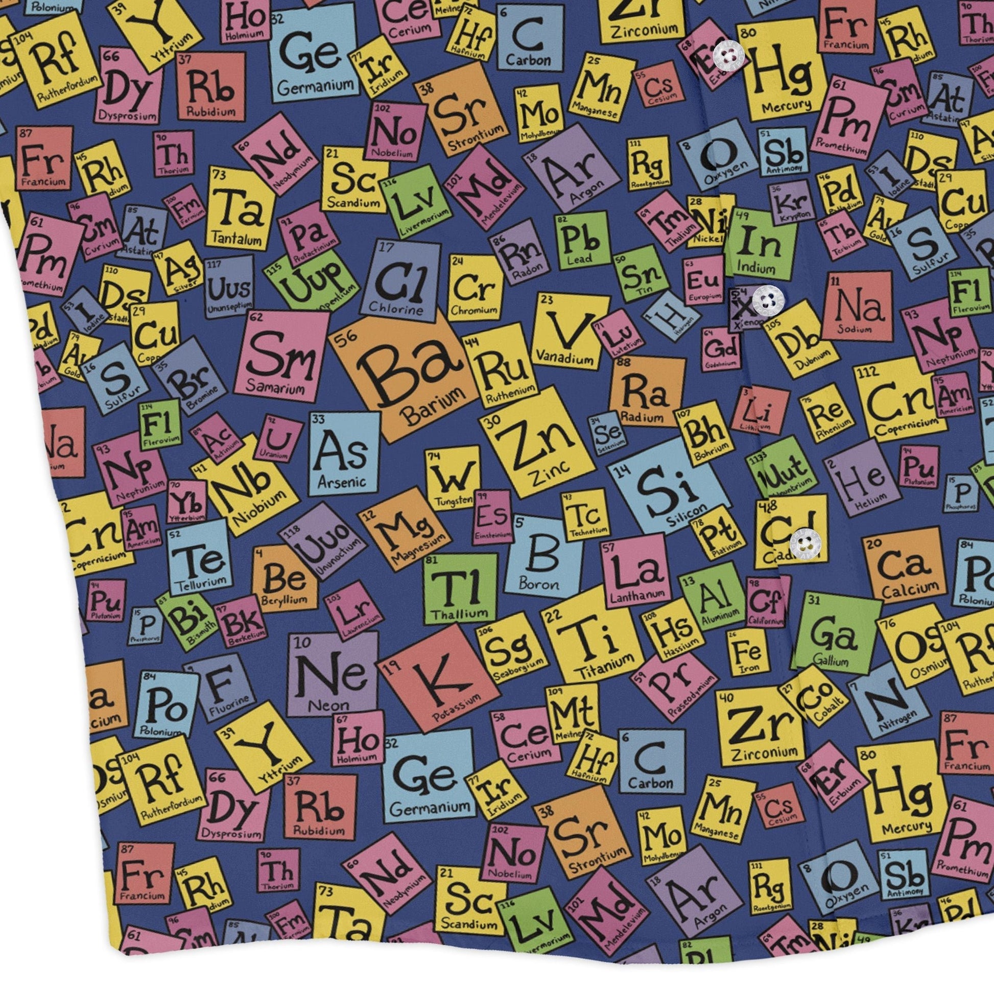 Periodic Table Blue Long Sleeve Button Up Shirt Geek Nerd adult sizing Design by Julie Kitzes FLOW DESC WRITING