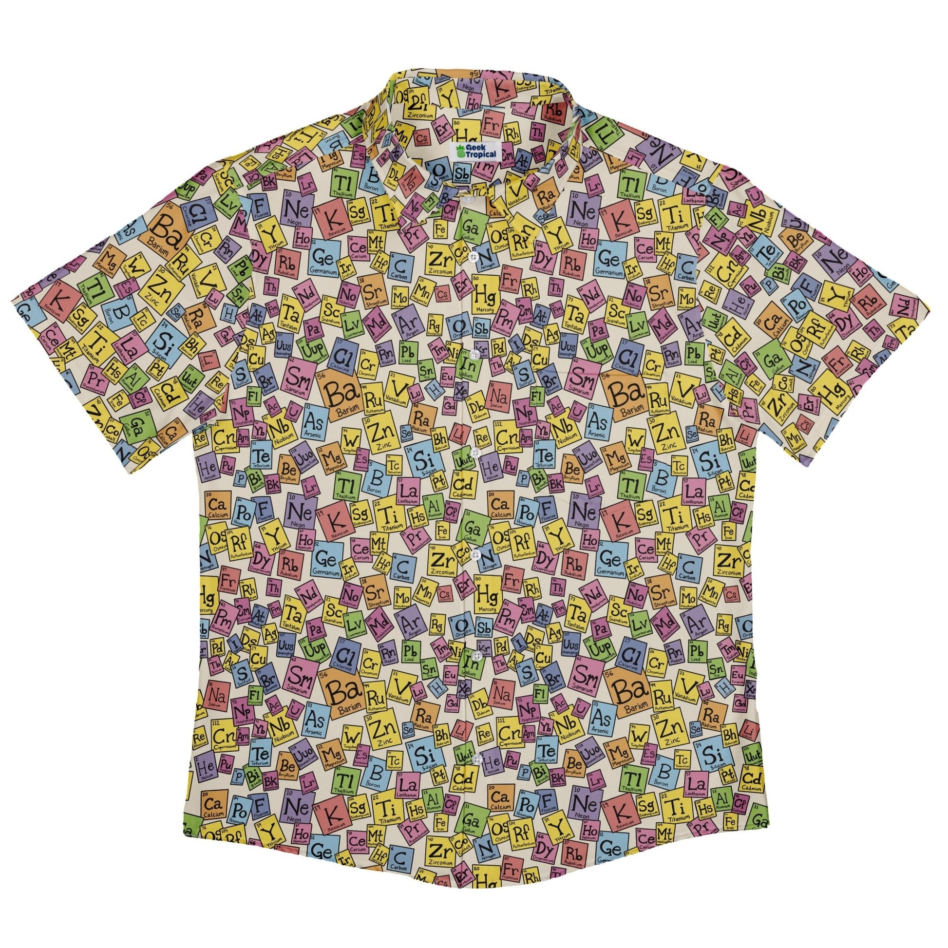 Periodic Table Tan Button Up Shirt Geek Nerd adult sizing Design by Julie Kitzes q225