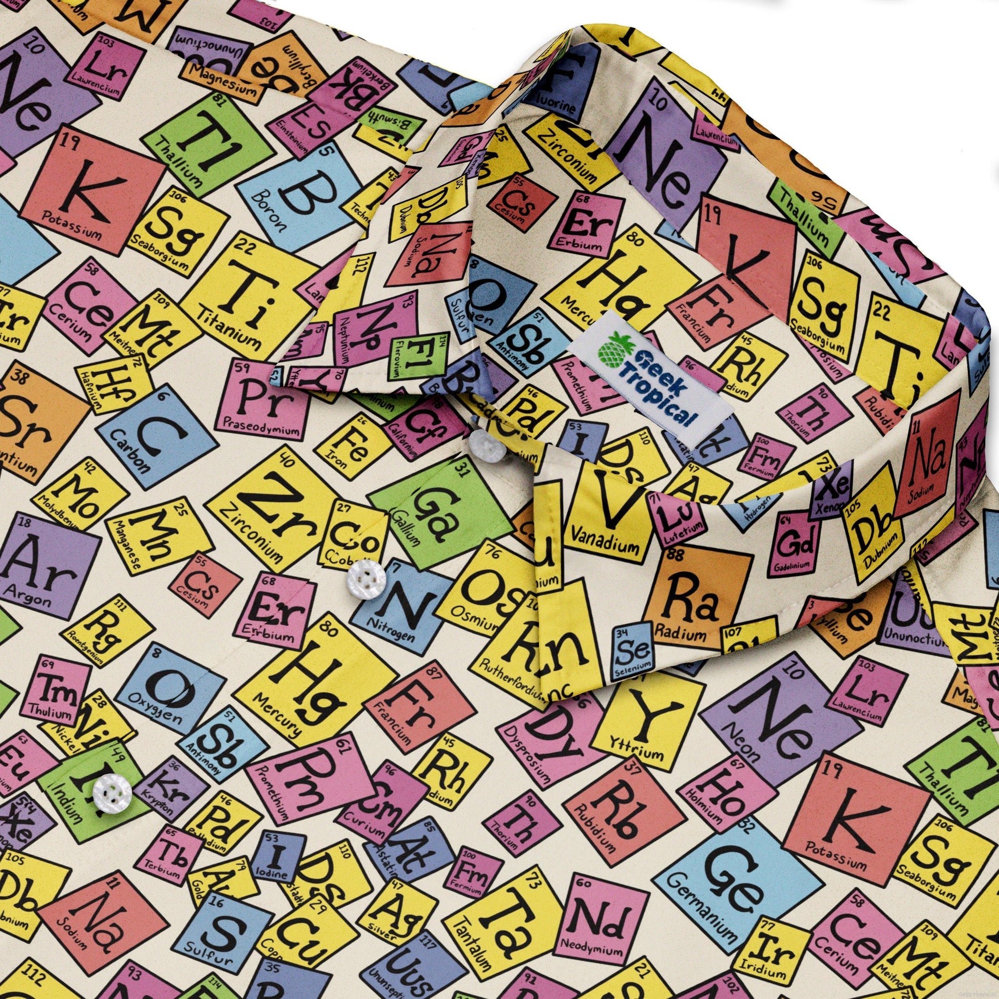 Periodic Table Tan Button Up Shirt Geek Nerd adult sizing Design by Julie Kitzes q225