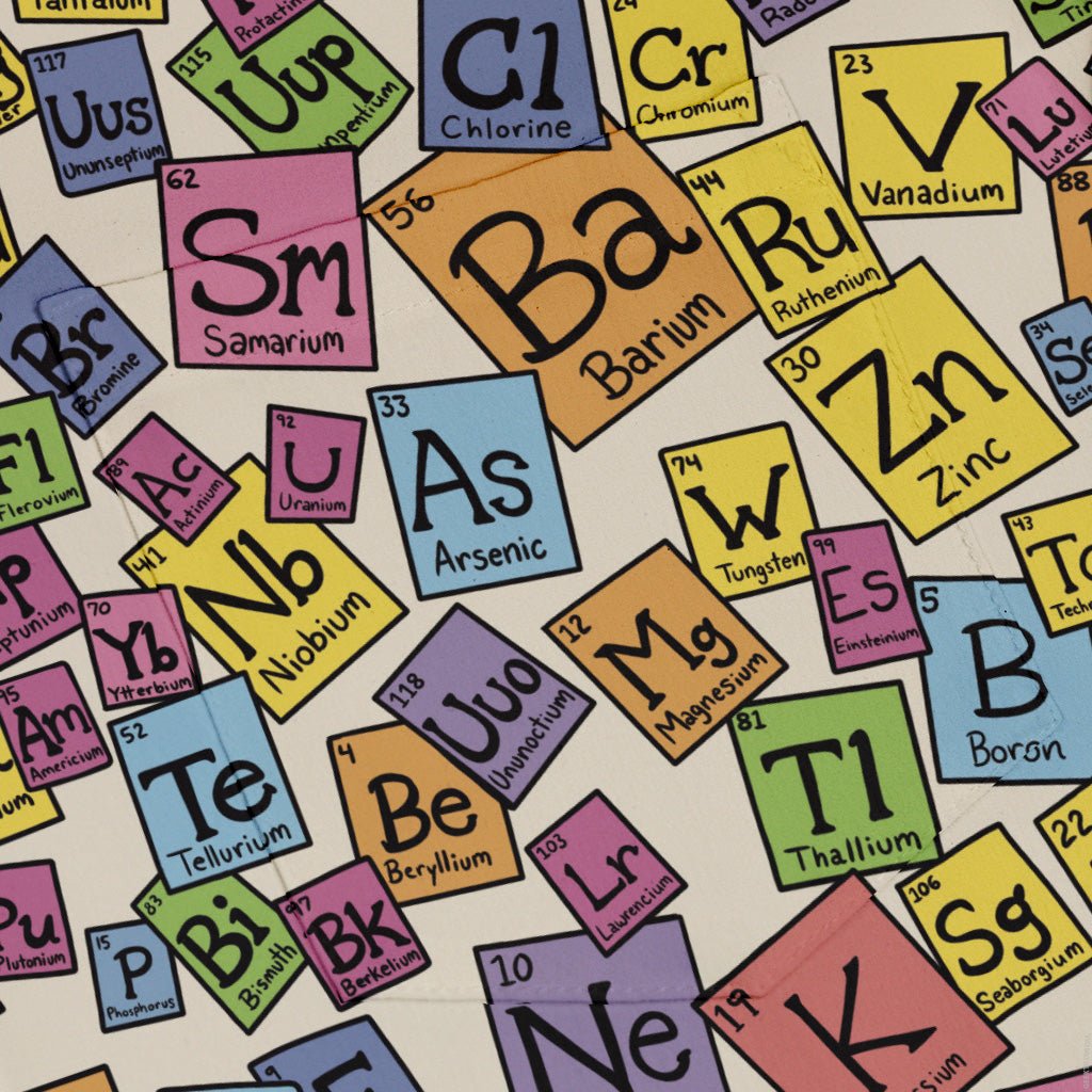 Periodic Table Tan Button Up Shirt Geek Nerd adult sizing Design by Julie Kitzes q225