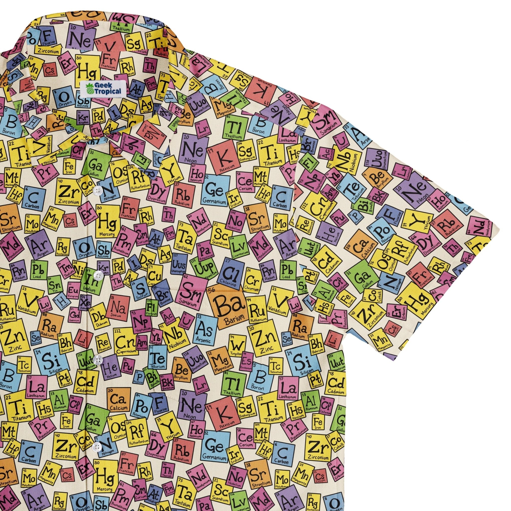Periodic Table Tan Button Up Shirt Geek Nerd adult sizing Design by Julie Kitzes q225