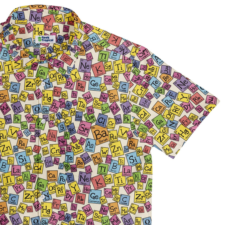 Periodic Table Tan Button Up Shirt Geek Nerd adult sizing Design by Julie Kitzes q225