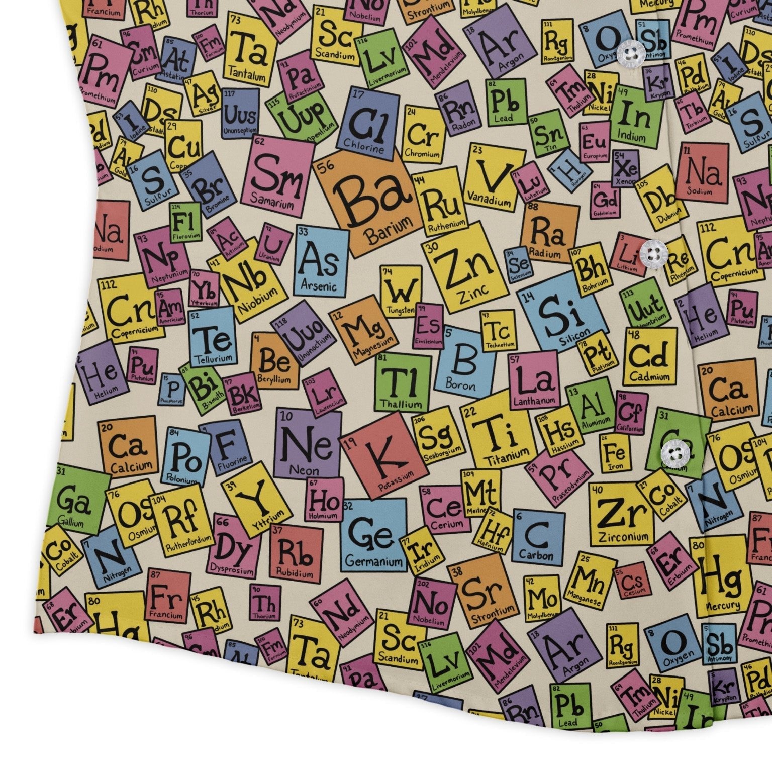 Periodic Table Tan Curvy Button Up Shirt Geek Nerd Design by Julie Kitzes q225 science print