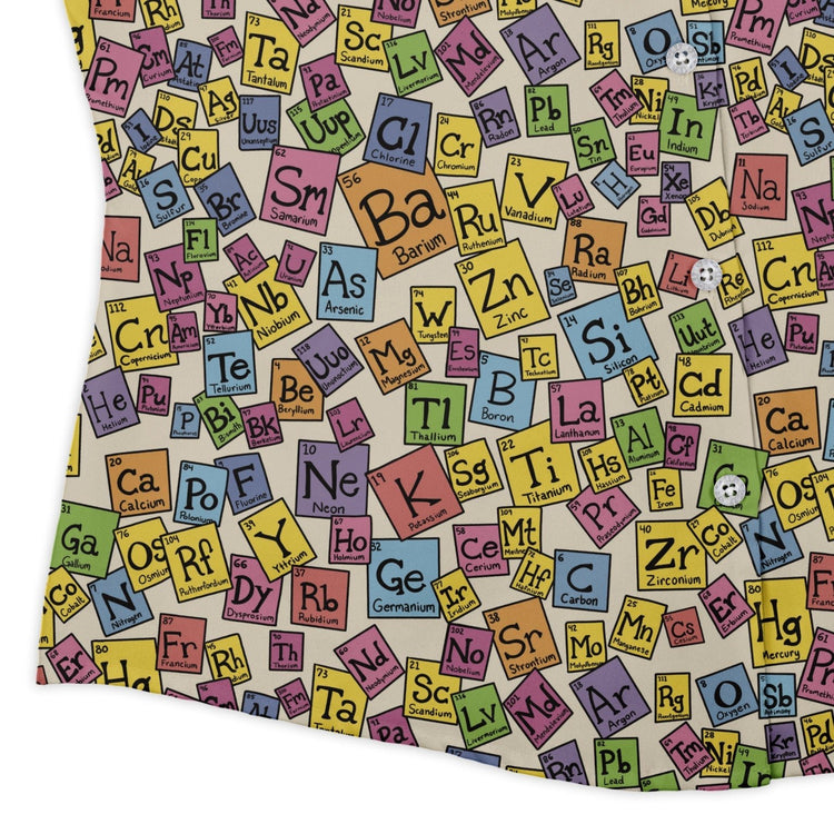 Periodic Table Tan Curvy Button Up Shirt Geek Nerd Design by Julie Kitzes q225 science print