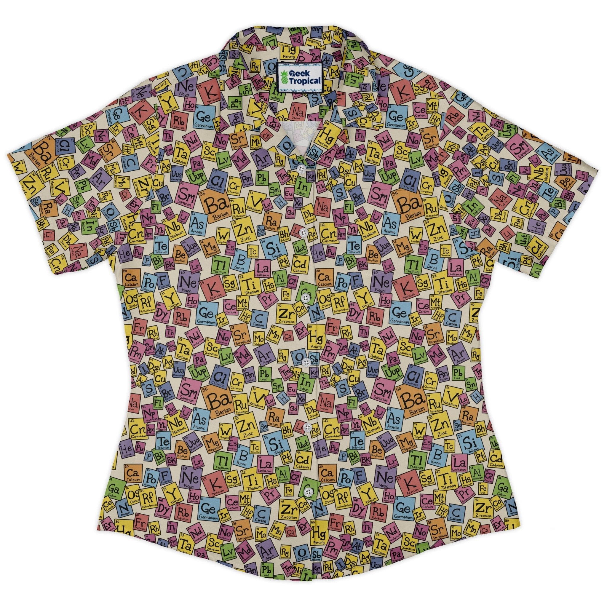 Periodic Table Tan Curvy Button Up Shirt Geek Nerd Design by Julie Kitzes q225 science print