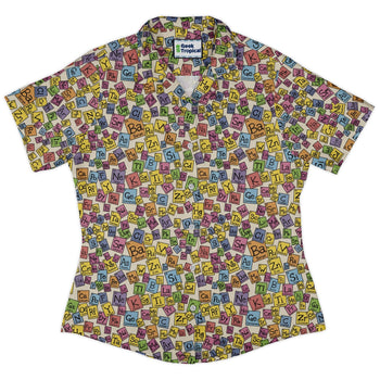 Periodic Table Tan Curvy Button Up Shirt Geek Nerd Design by Julie Kitzes q225 science print