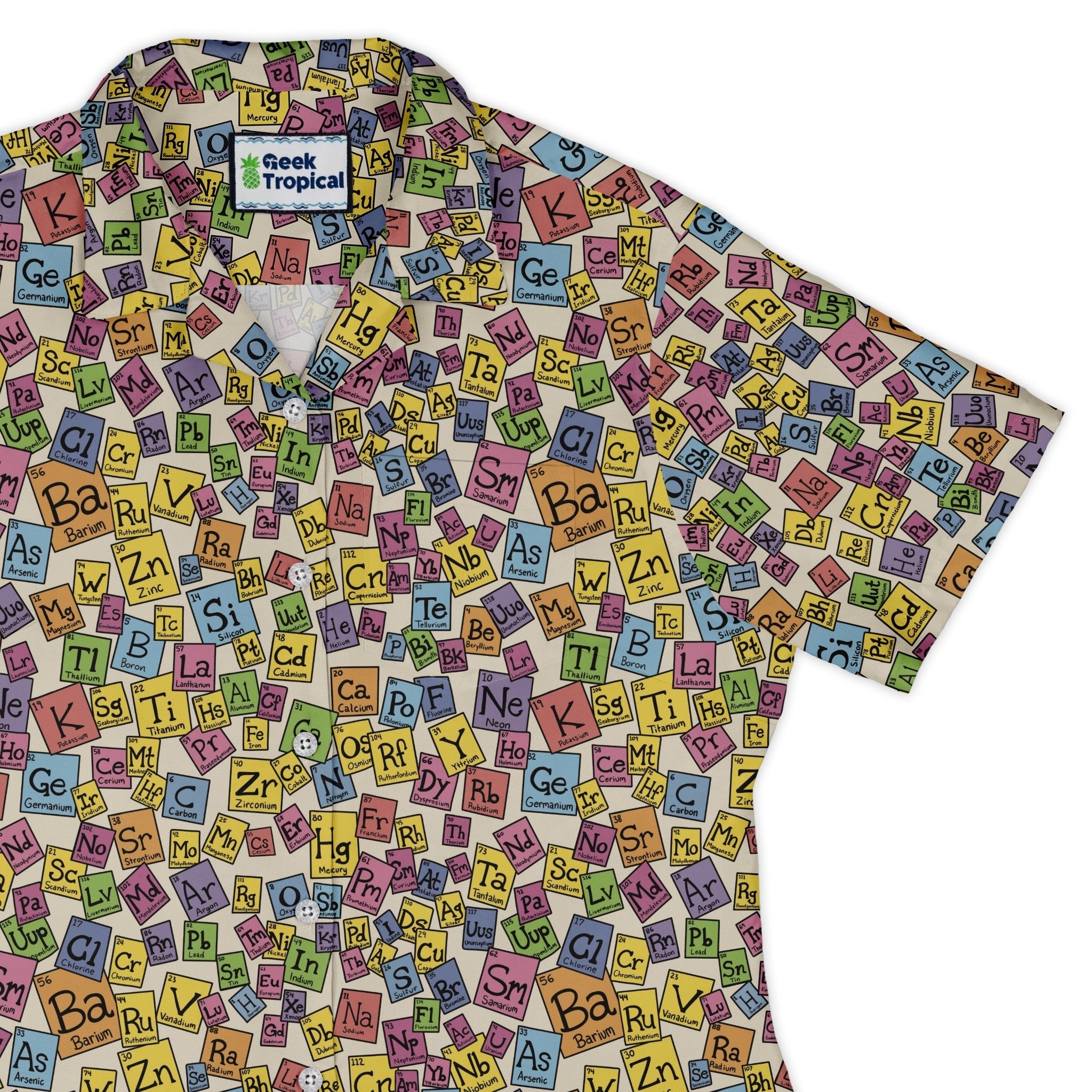 Periodic Table Tan Curvy Button Up Shirt Geek Nerd Design by Julie Kitzes q225 science print