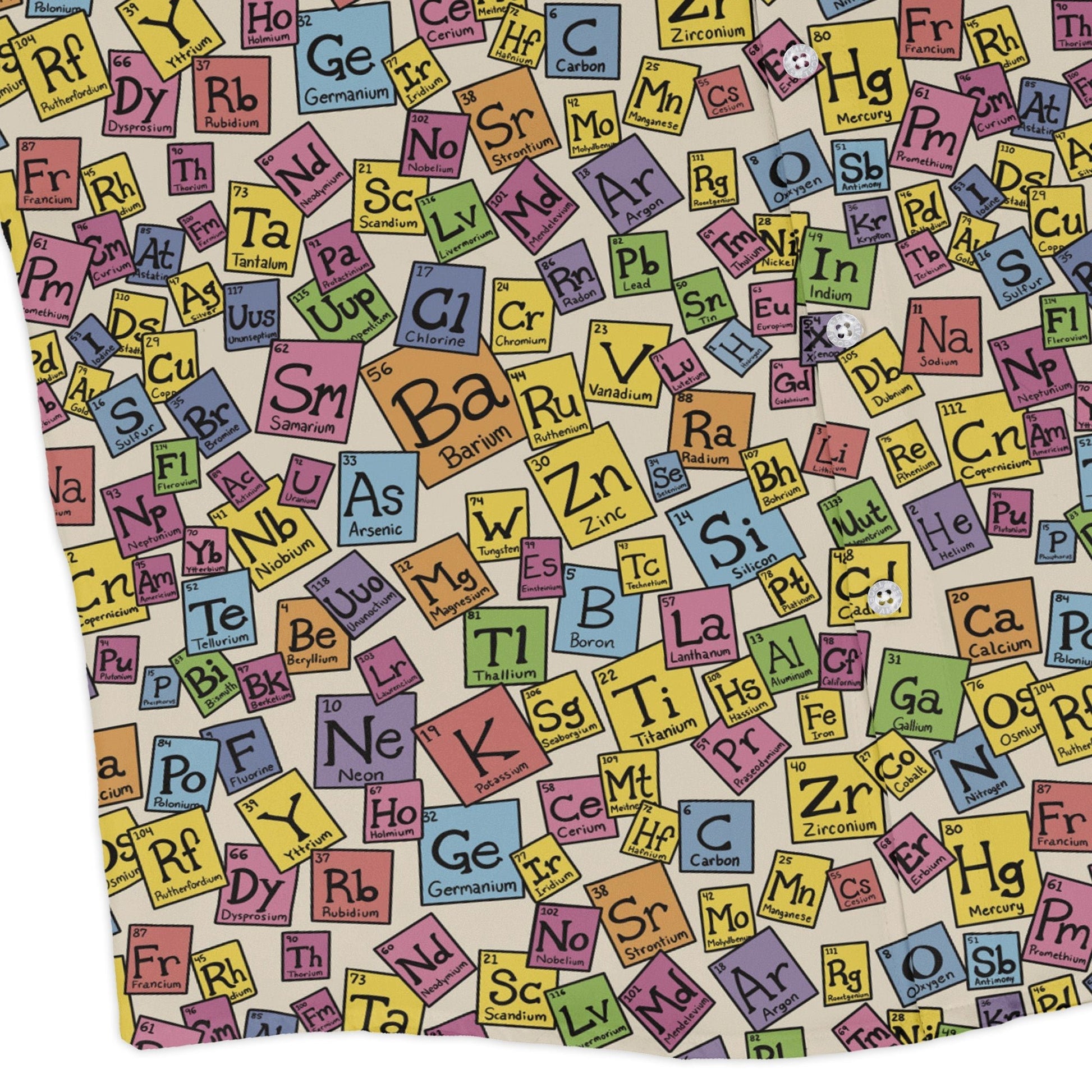 Periodic Table Tan Long Sleeve Button Up Shirt Geek Nerd adult sizing Design by Julie Kitzes FLOW DESC WRITING