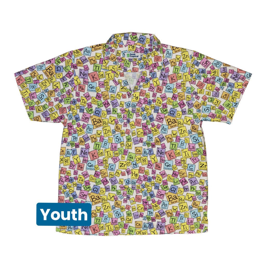 Periodic Table Tan Youth Hawaiian Shirt Geek Nerd Design by Julie Kitzes q225 science print